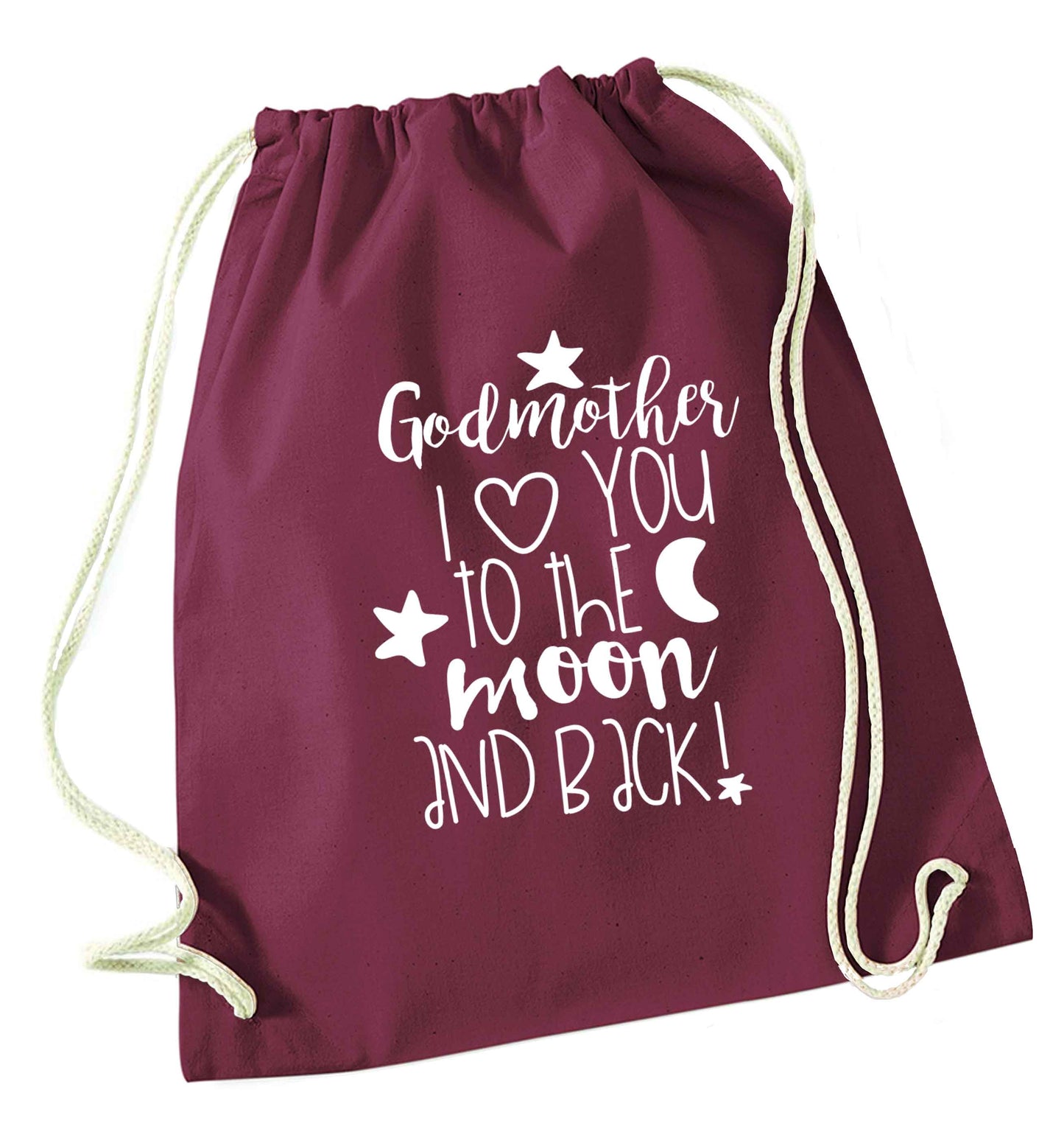 Godmother I love you to the moon and back maroon drawstring bag