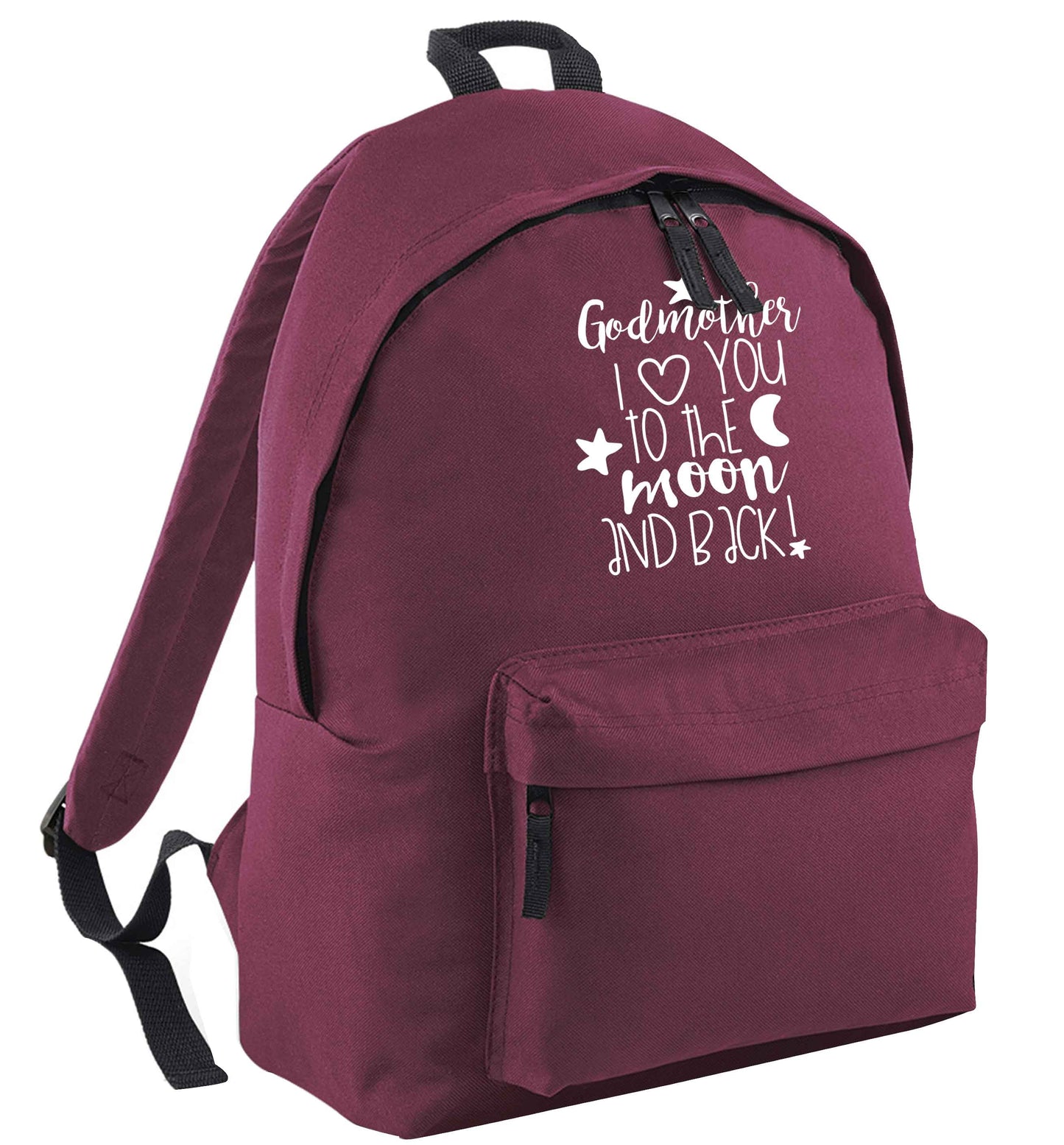 Godmother I love you to the moon and back maroon adults backpack