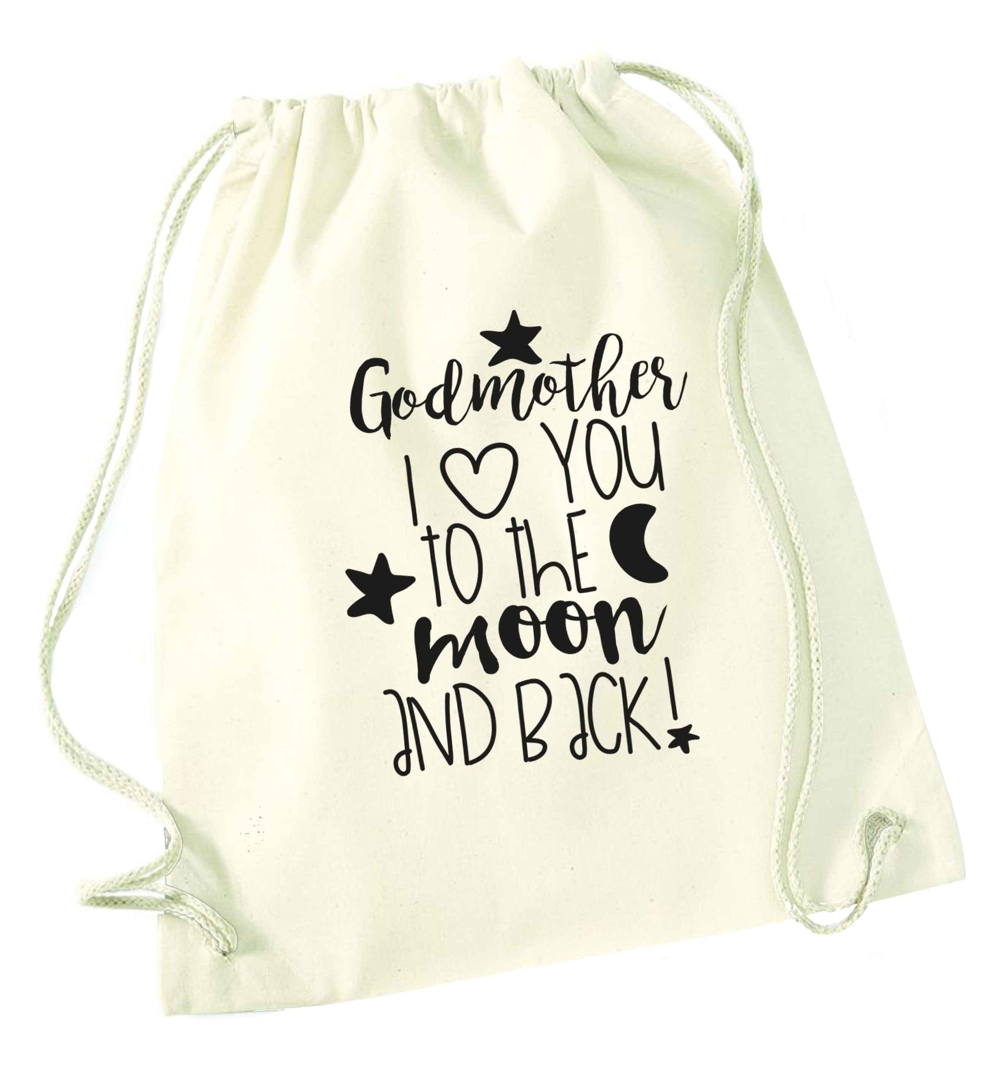 Godmother I love you to the moon and back natural drawstring bag