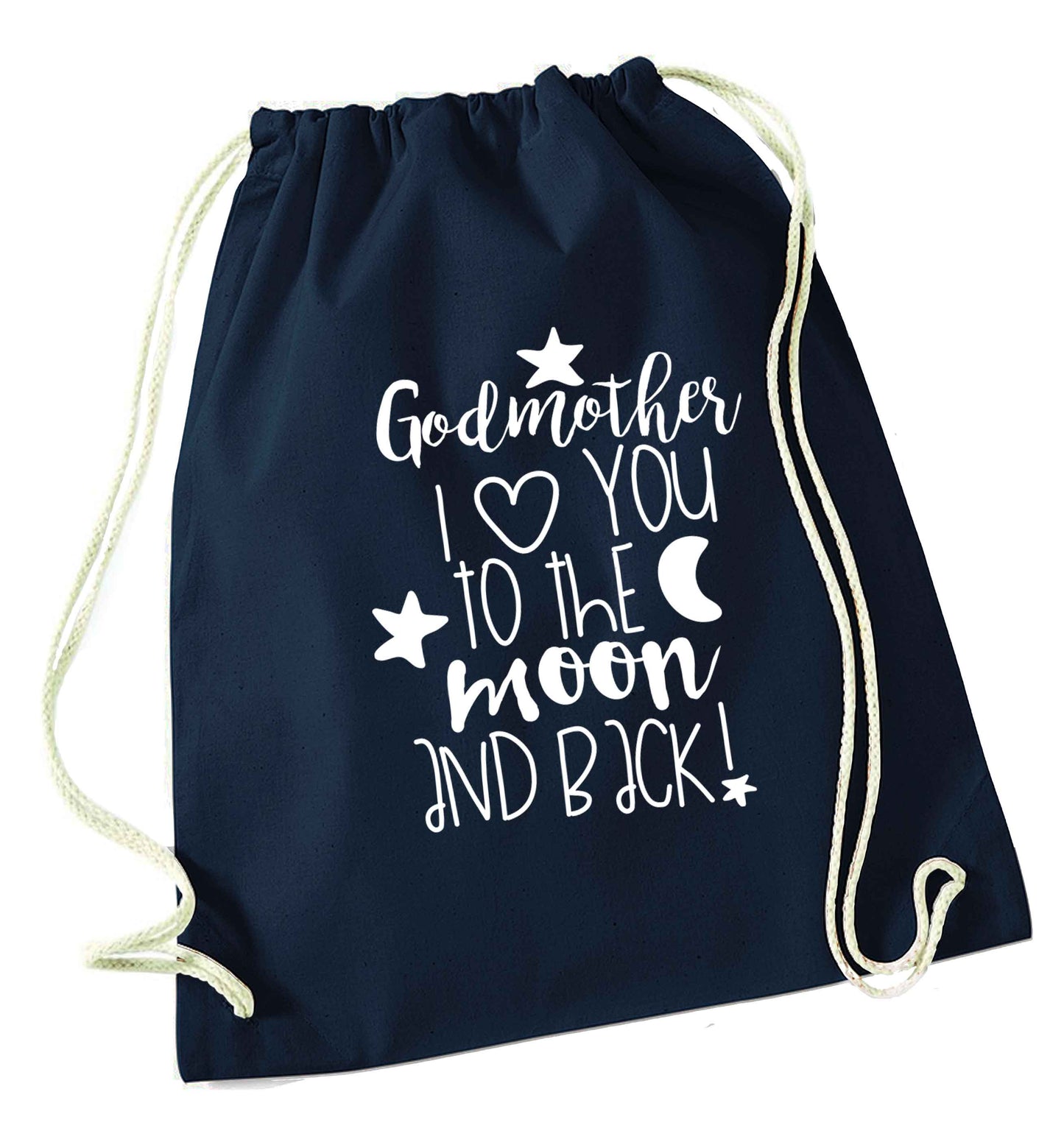 Godmother I love you to the moon and back navy drawstring bag