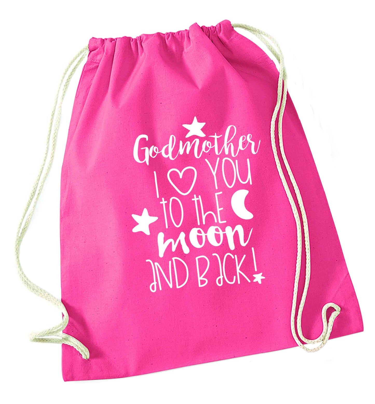 Godmother I love you to the moon and back pink drawstring bag