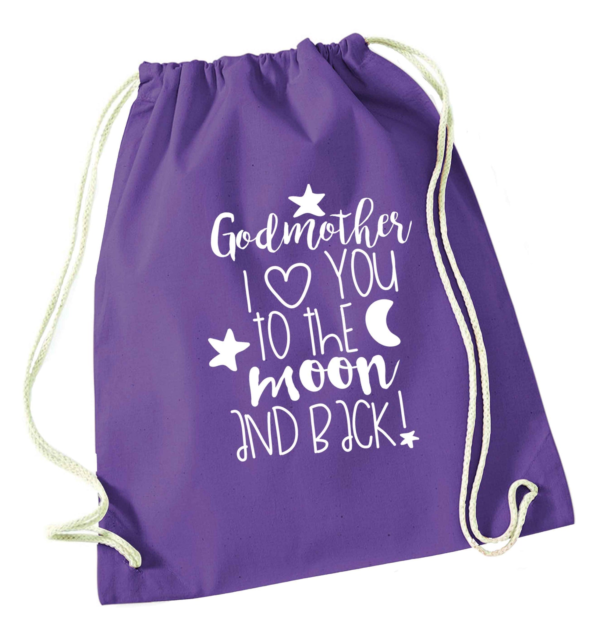 Godmother I love you to the moon and back purple drawstring bag