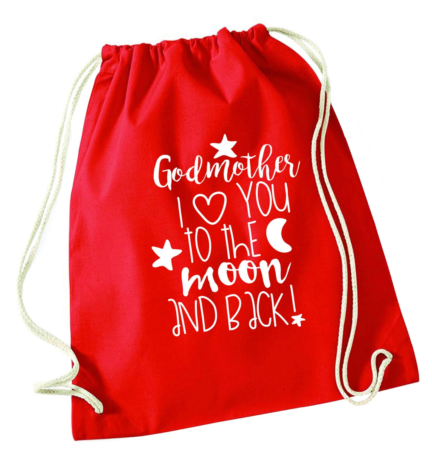 Godmother I love you to the moon and back red drawstring bag 