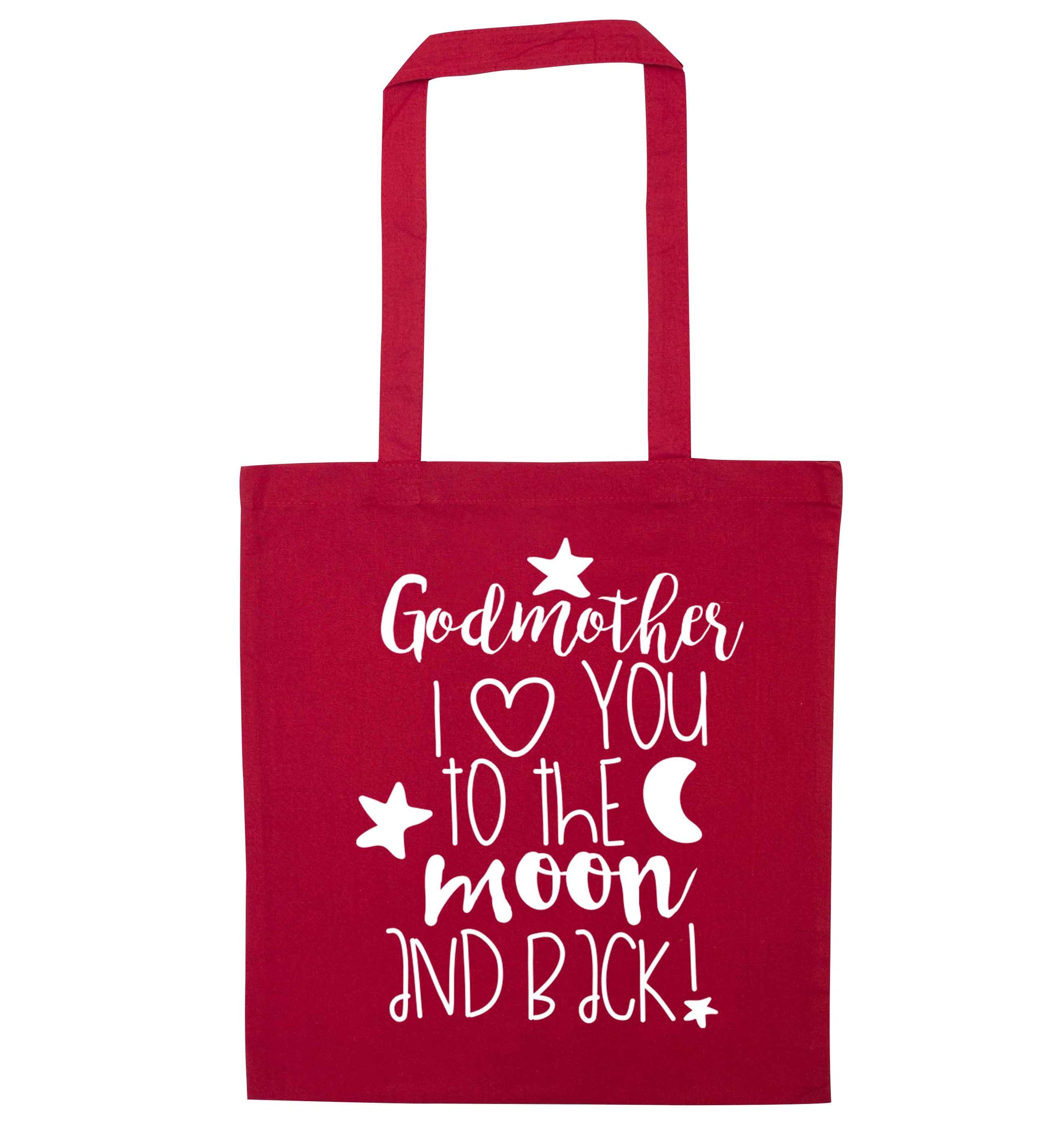 Godmother I love you to the moon and back red tote bag