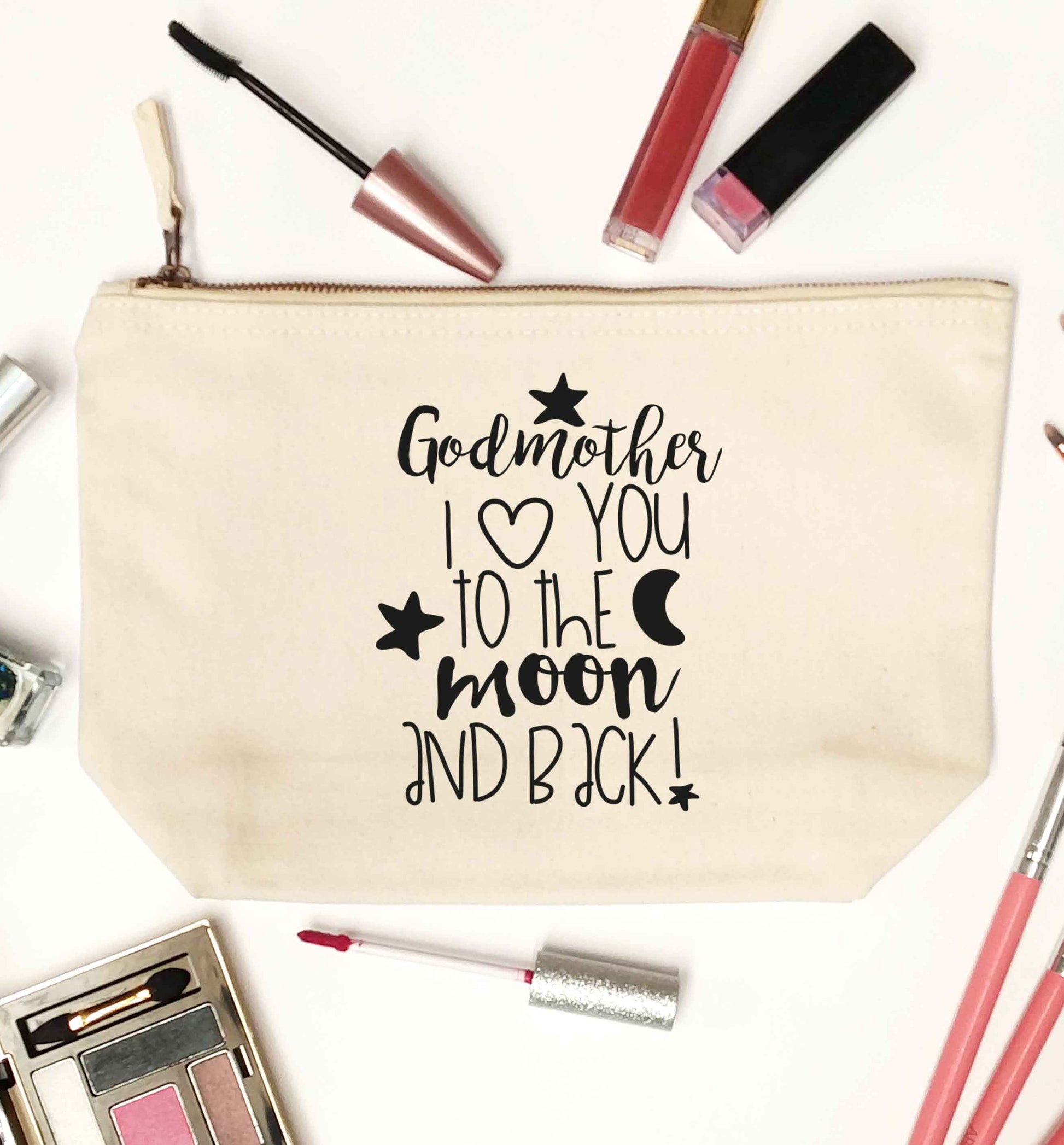 Godmother I love you to the moon and back natural makeup bag
