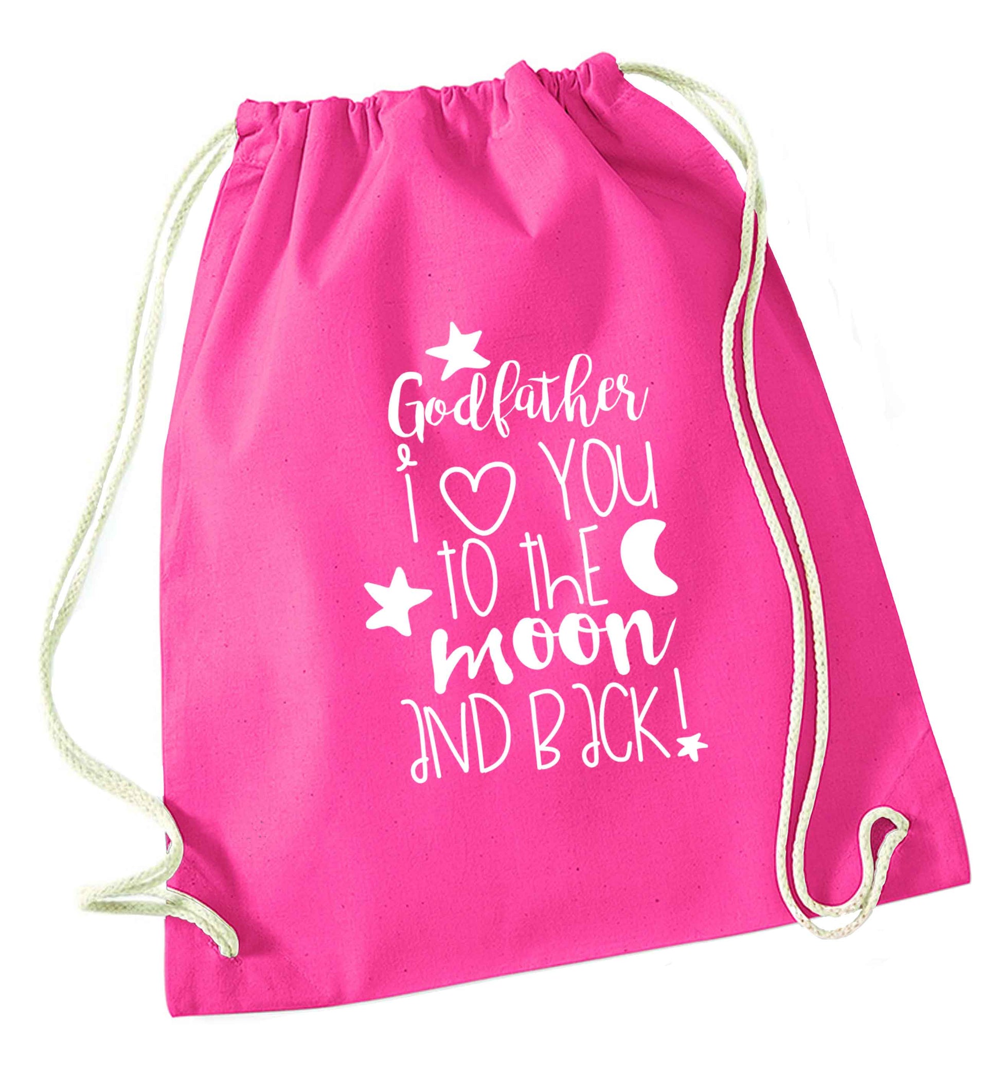 Godfather I love you to the moon and back pink drawstring bag