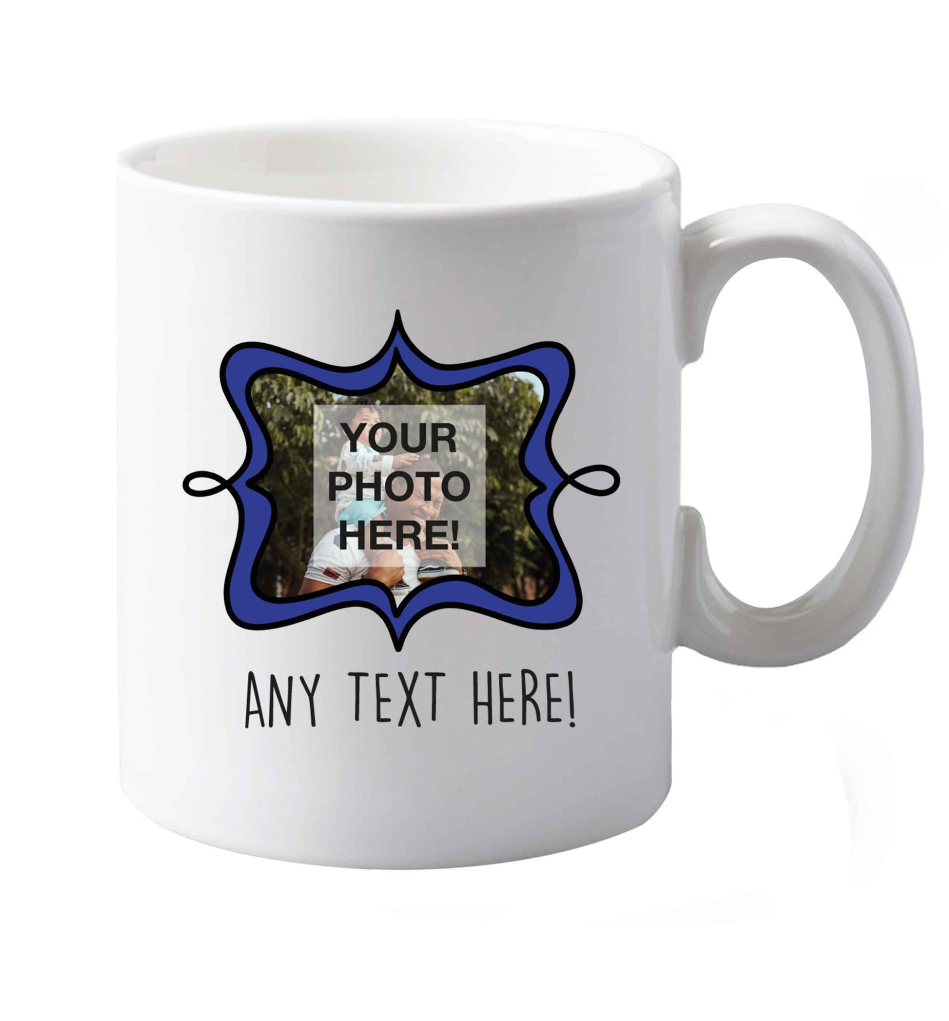 10 oz Any Photo or Text Navy Frame  ceramic mug both sides