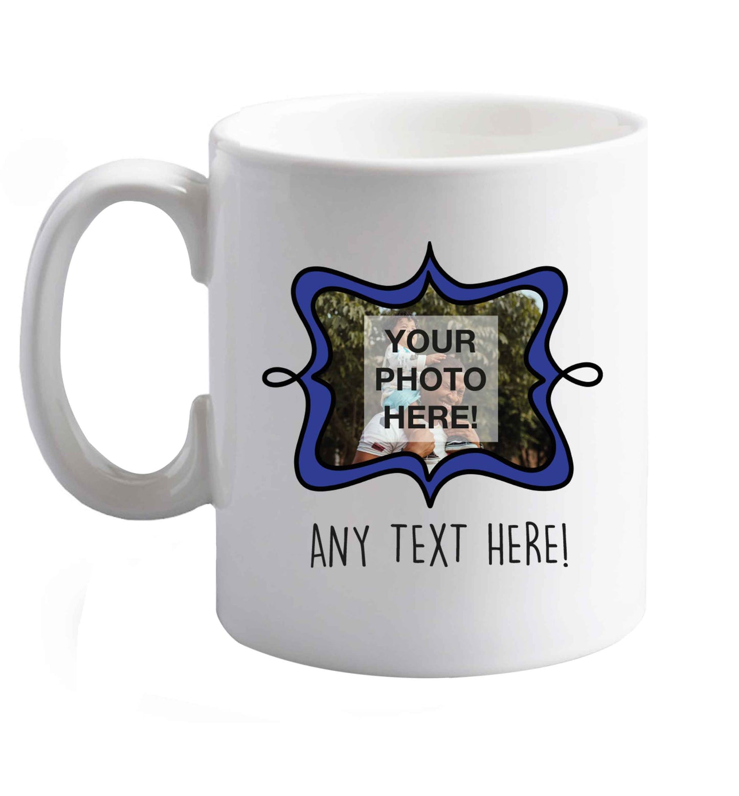 10 oz Any Photo or Text Navy Frame  ceramic mug right handed