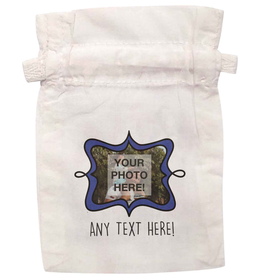 Any Photo or Text Navy Frame  | XS - L | Pouch / Drawstring bag / Sack | Organic Cotton | Bulk discounts available!