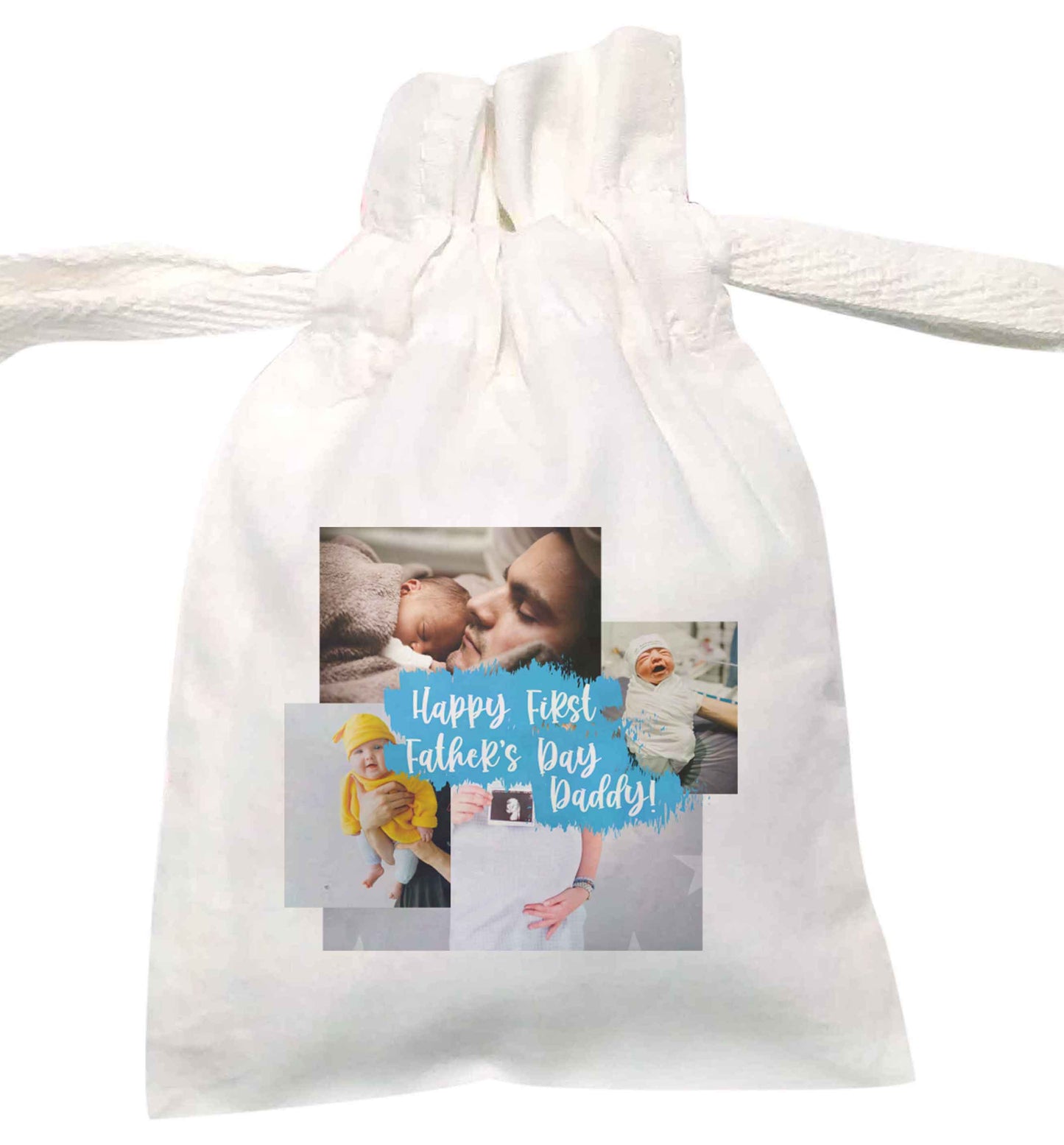Happy first Father's day photo collage  | XS - L | Pouch / Drawstring bag / Sack | Organic Cotton | Bulk discounts available!