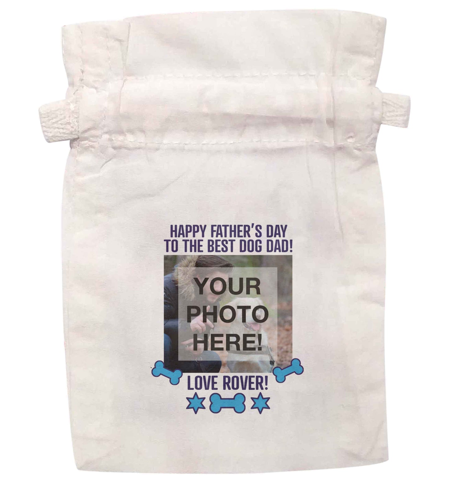 Happy Father's day to the best dog dad - personalised photo and name | XS - L | Pouch / Drawstring bag / Sack | Organic Cotton | Bulk discounts available!