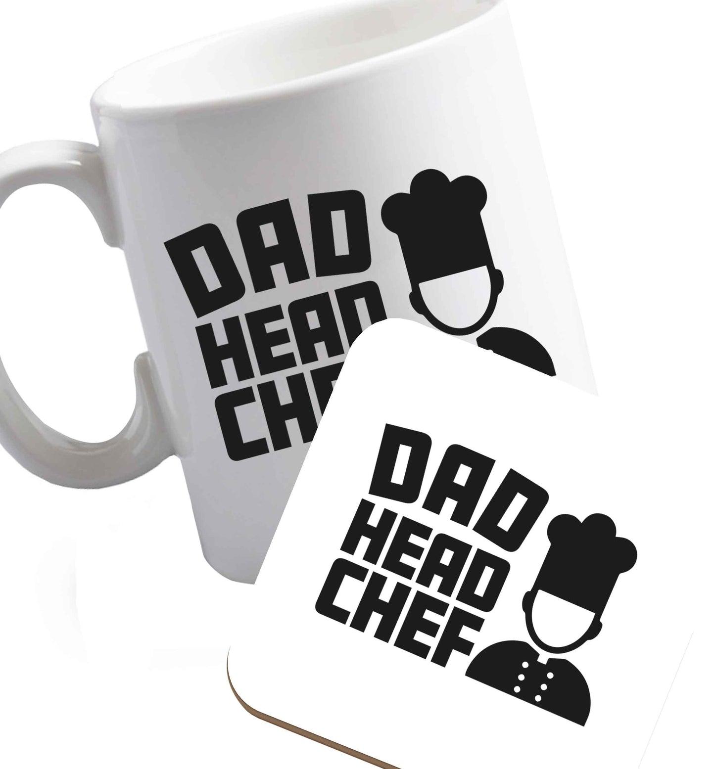 10 oz Dad head chef ceramic mug and coaster set right handed
