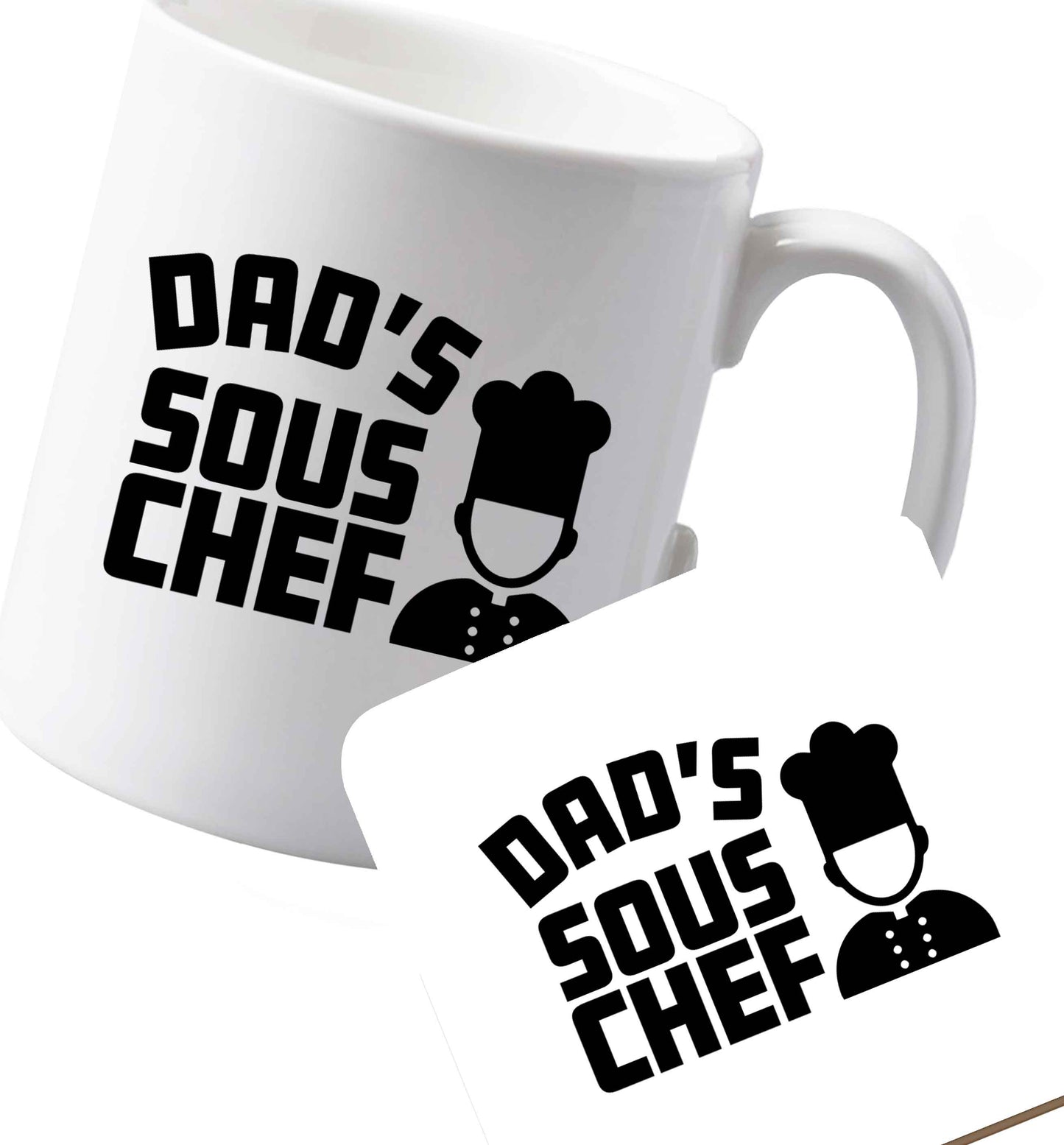 10 oz Ceramic mug and coaster Dad's sous chef both sides