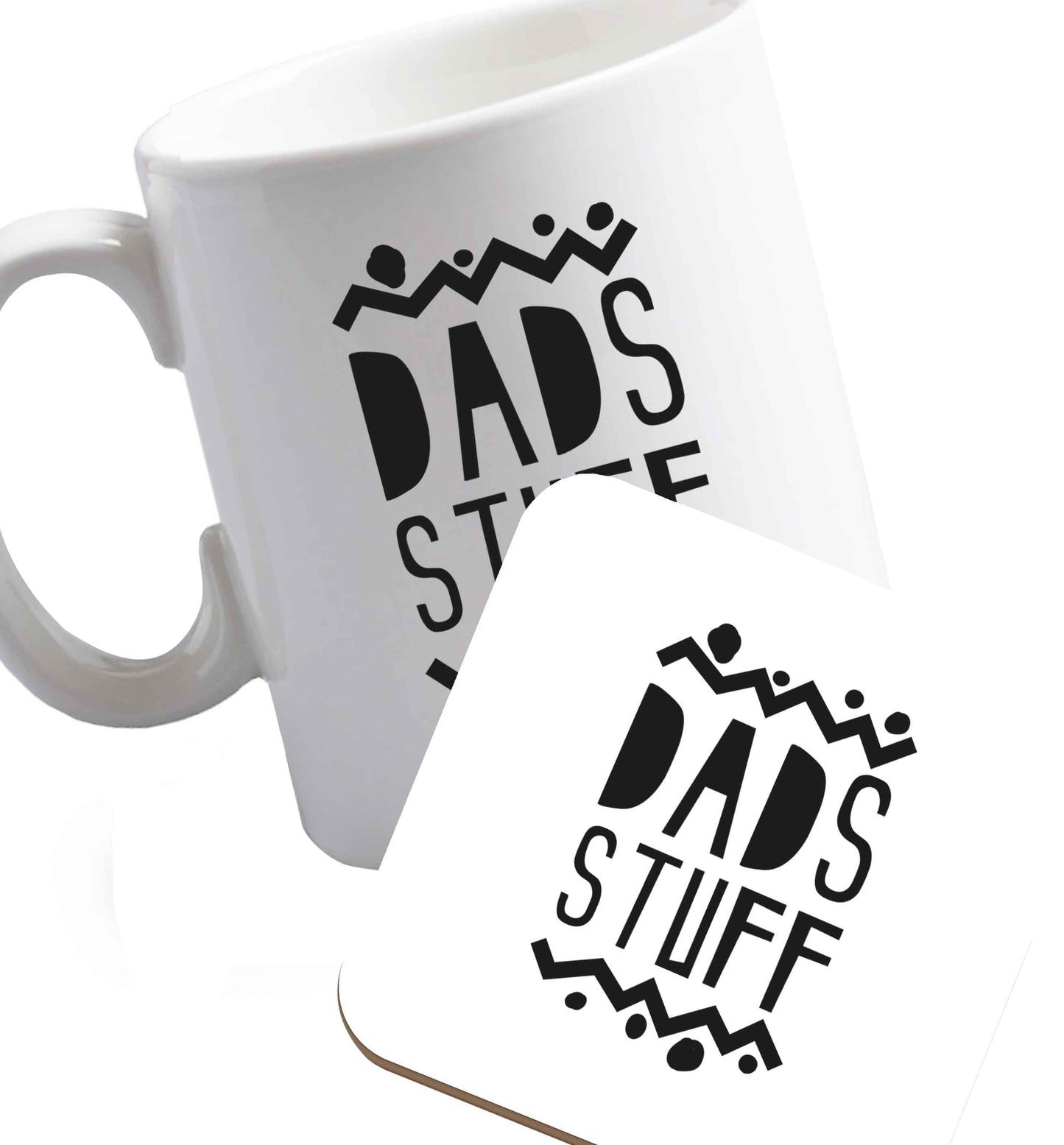10 oz Dads stuff ceramic mug and coaster set right handed