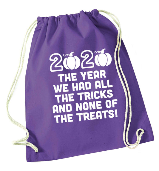 2020 The year we had all of the tricks and none of the treats purple drawstring bag