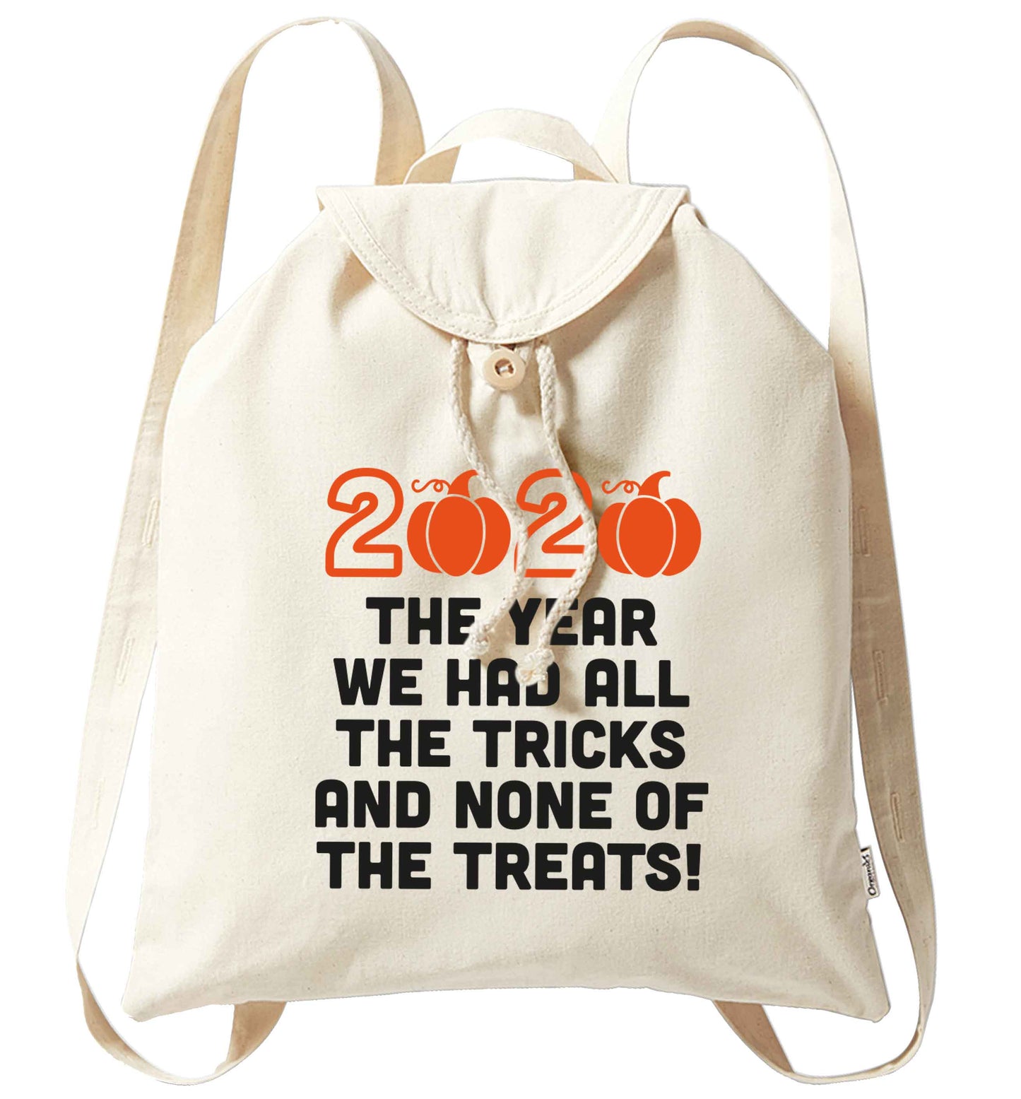 2020 The year we had all of the tricks and none of the treats organic cotton backpack tote with wooden buttons in natural