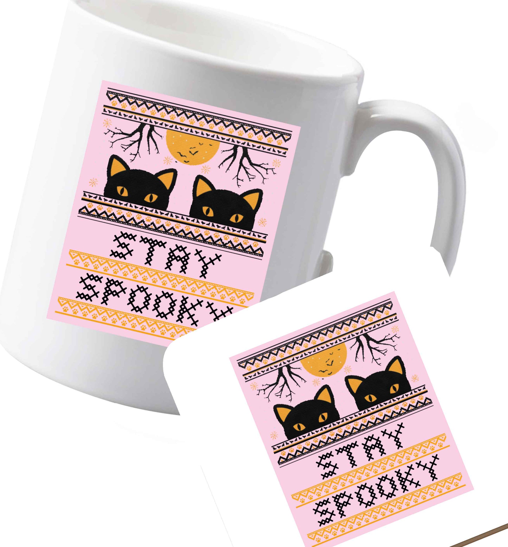 10 oz Ceramic mug and coaster Stay spooky both sides