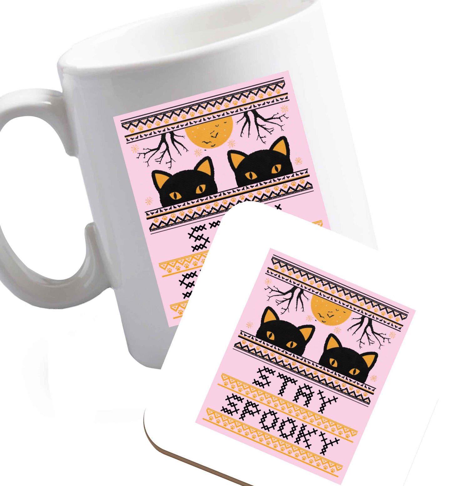 10 oz Stay spooky ceramic mug and coaster set right handed