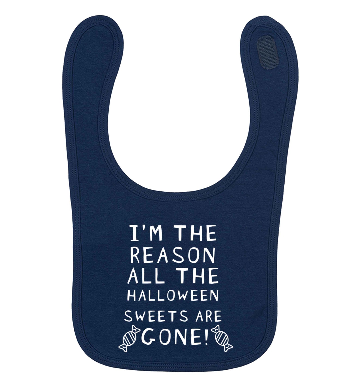I'm the reason all of the halloween sweets are gone navy baby bib