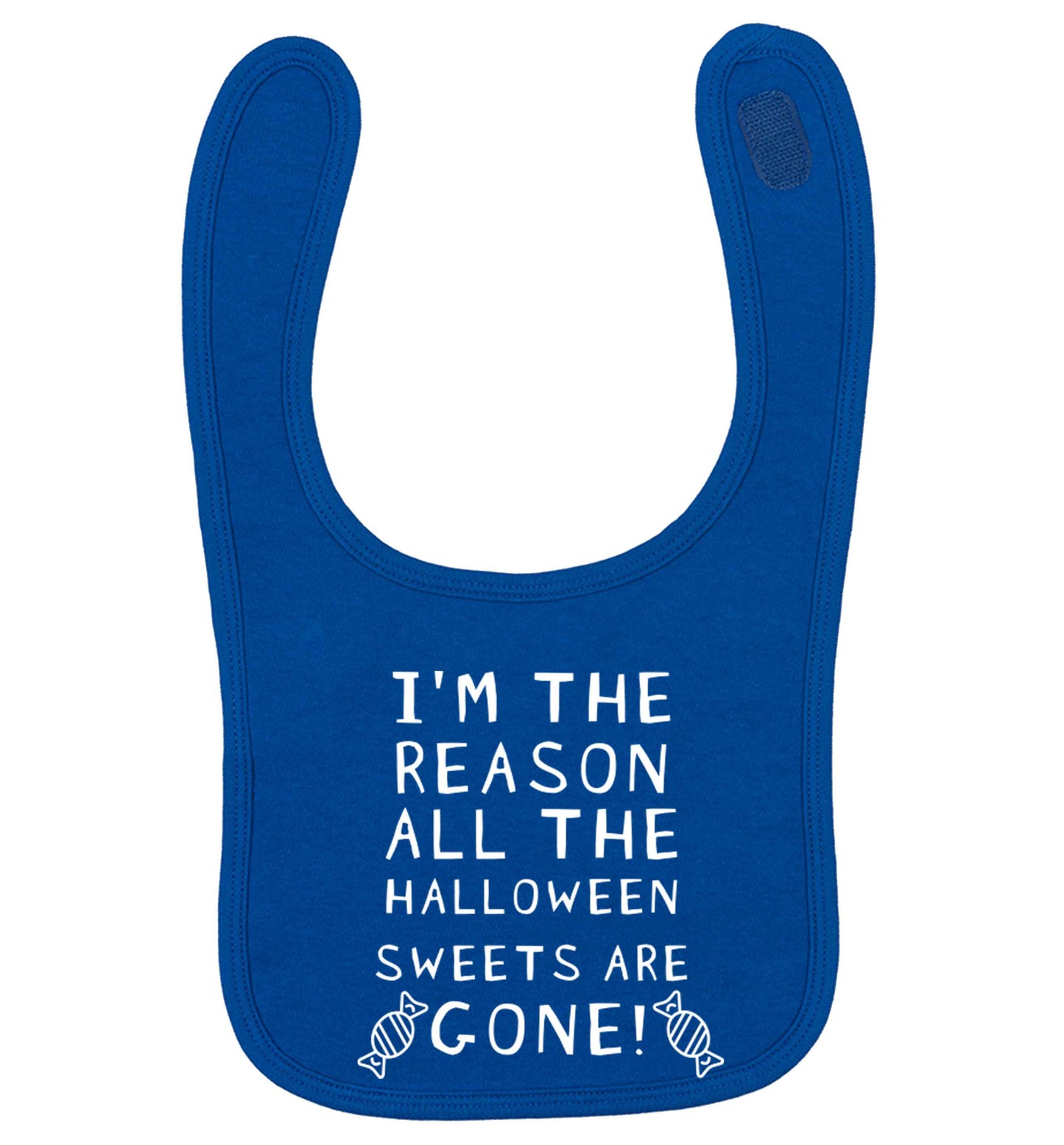 I'm the reason all of the halloween sweets are gone royal blue baby bib