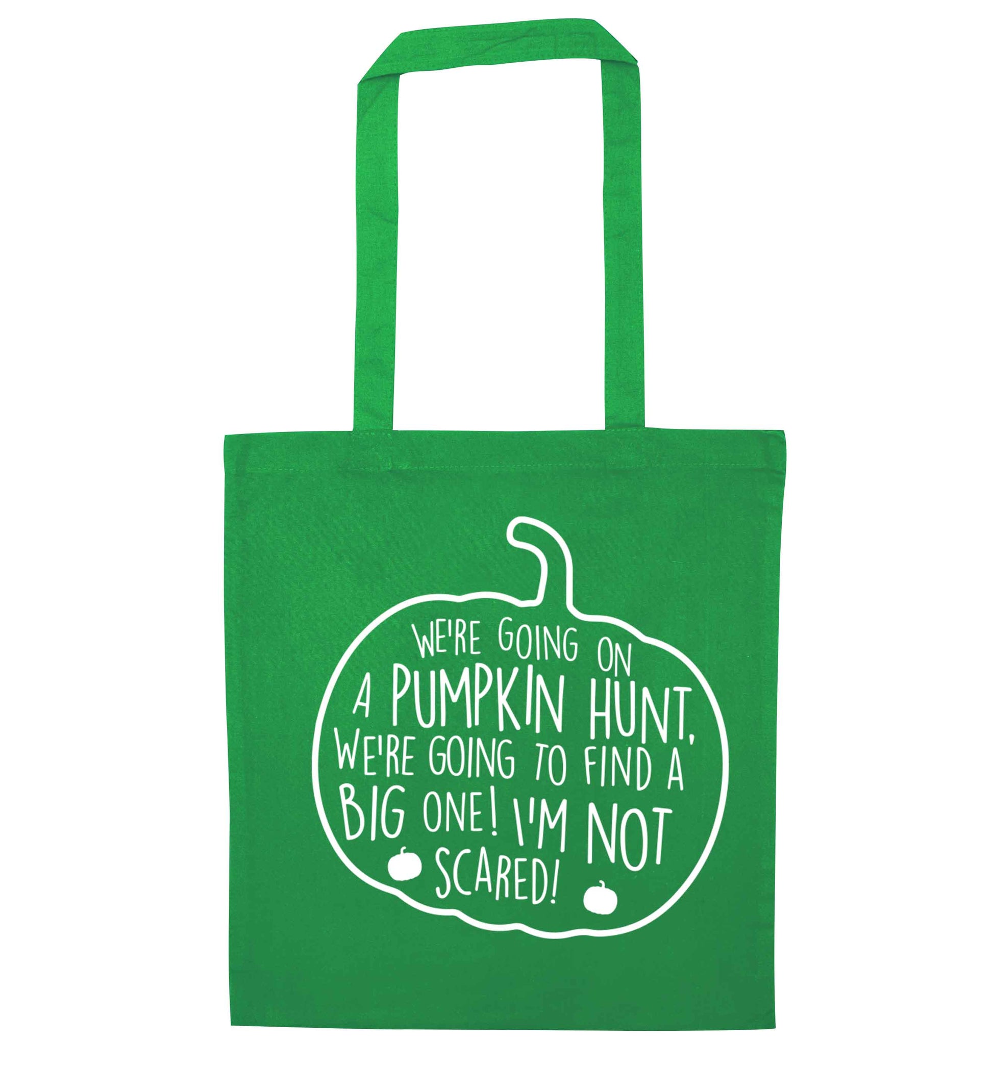 We're going on a pumpkin hunt green tote bag