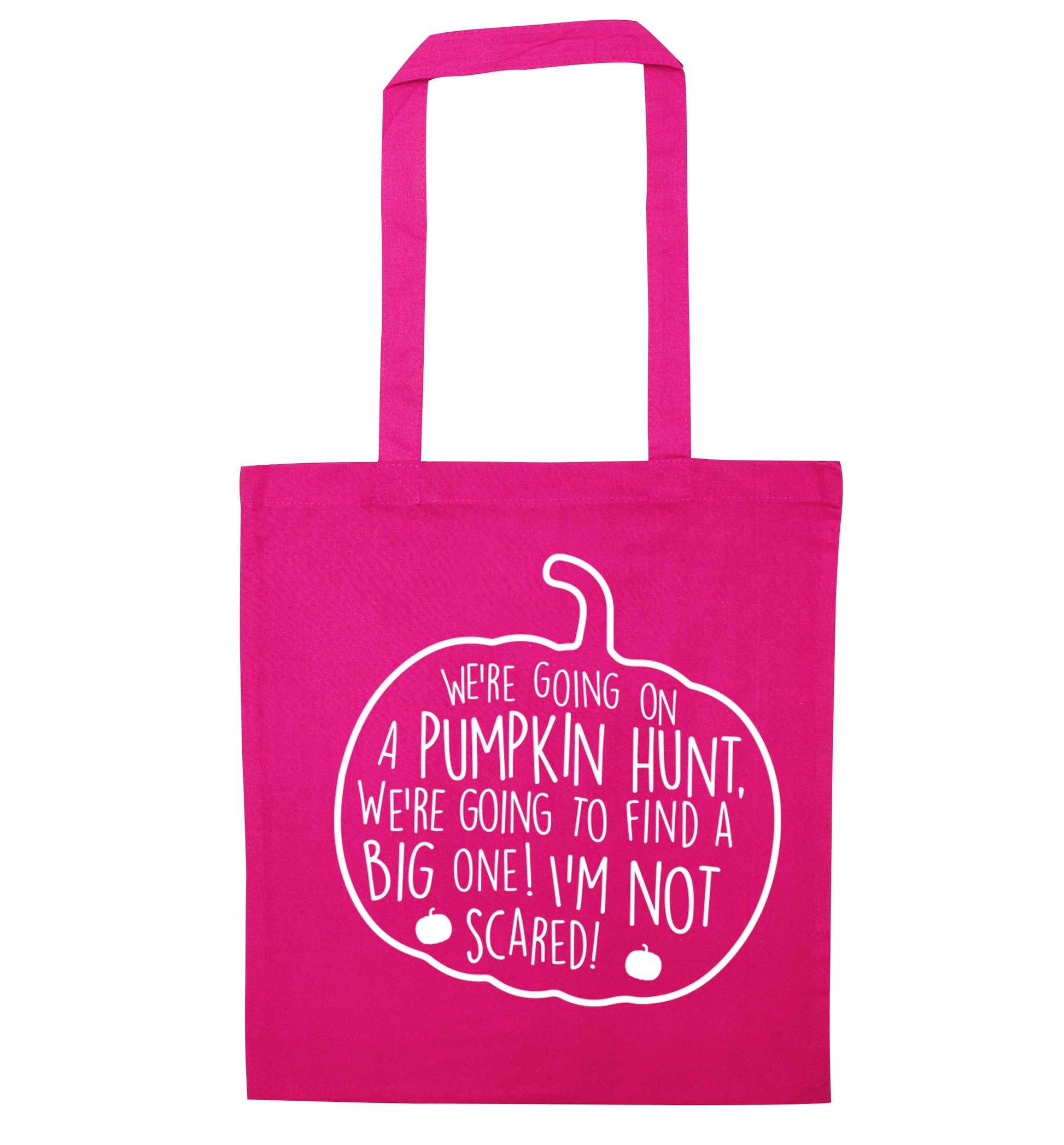 We're going on a pumpkin hunt pink tote bag