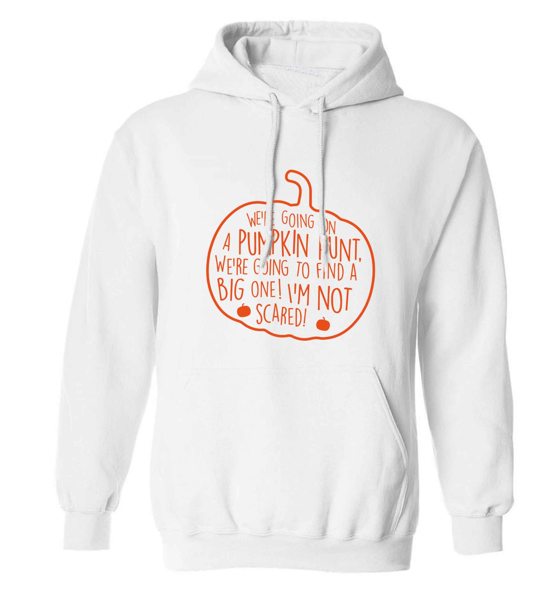 We're going on a pumpkin hunt adults unisex white hoodie 2XL
