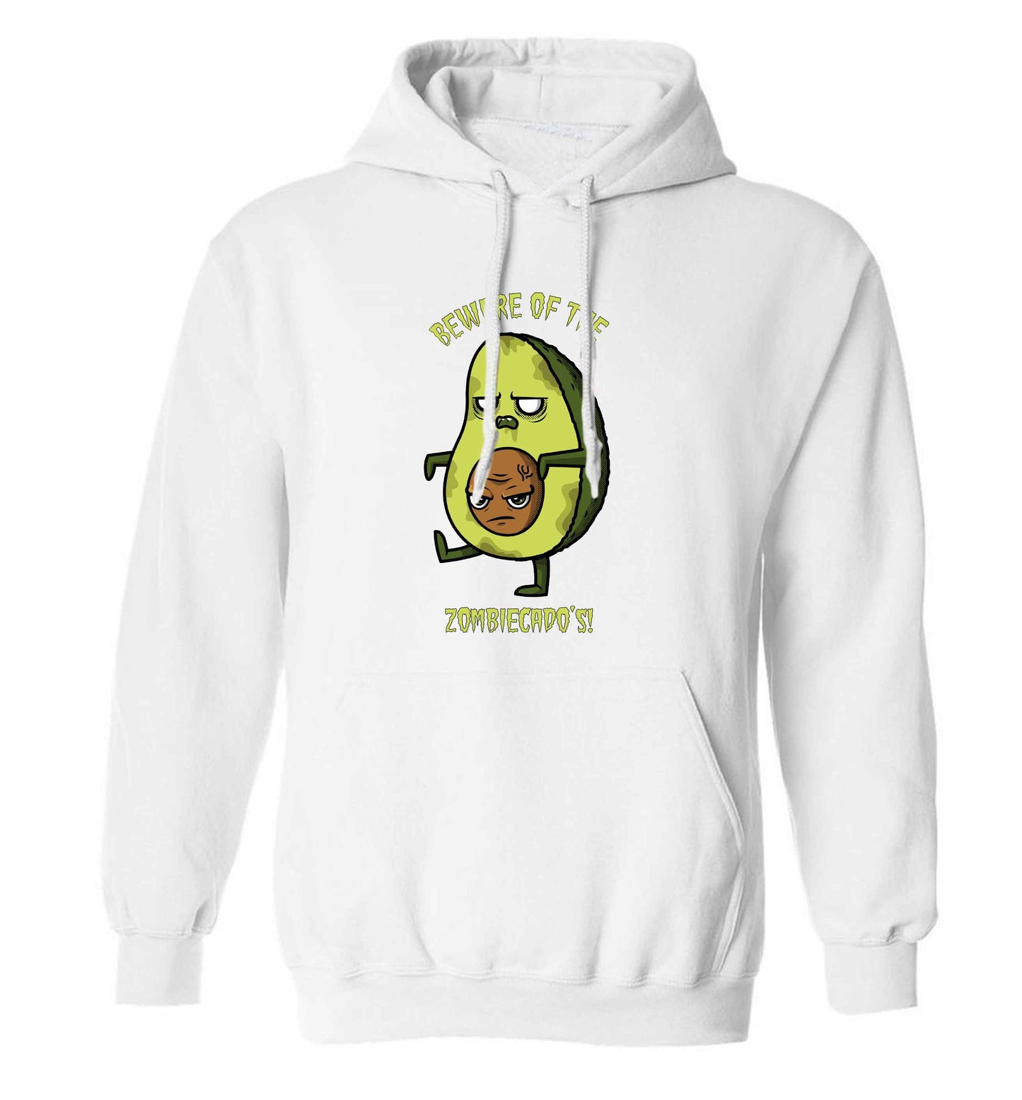 Beware of the zombicado's adults unisex white hoodie 2XL