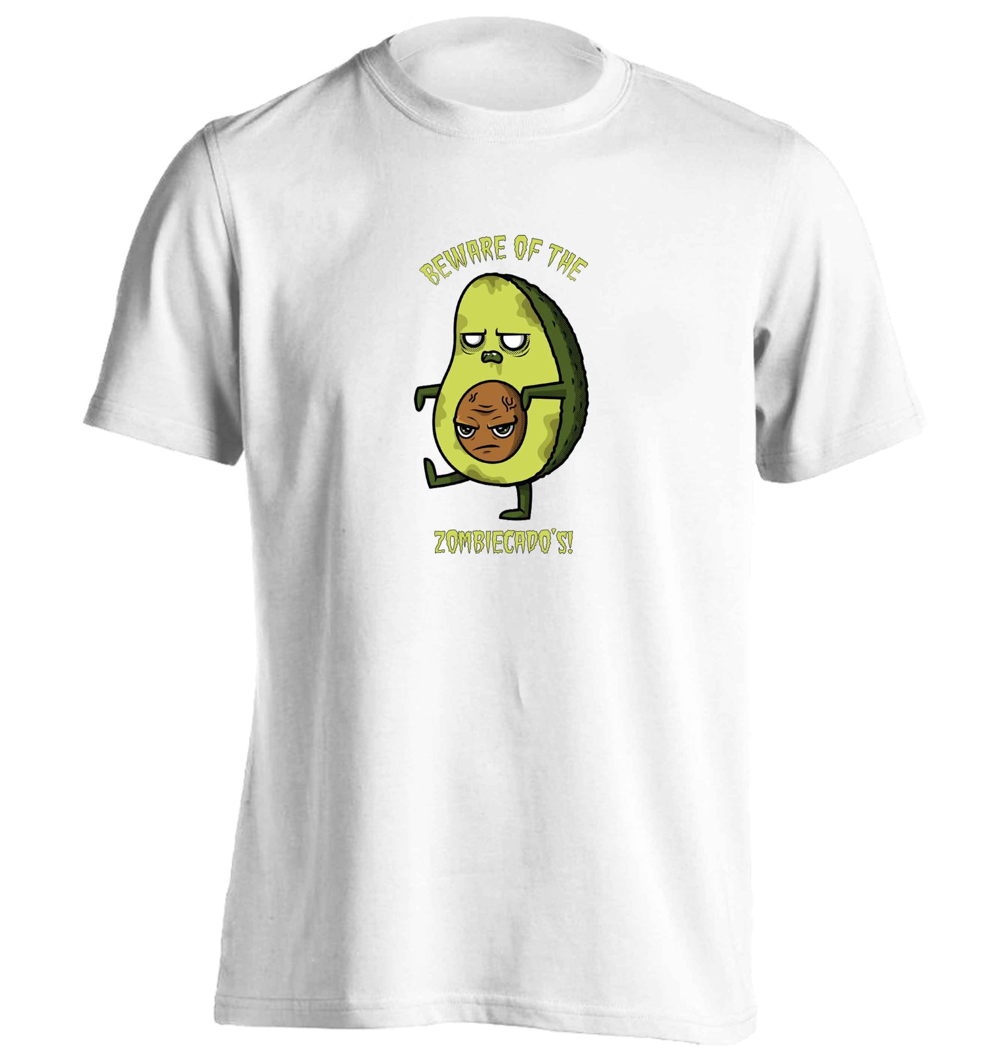 Beware of the zombicado's adults unisex white Tshirt 2XL