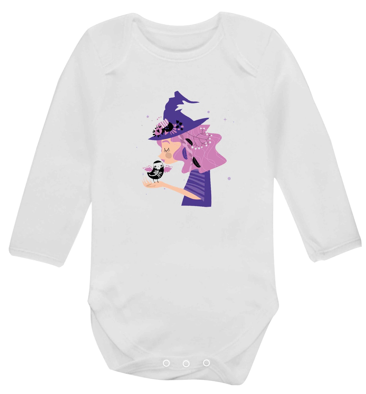 Witch illustration baby vest long sleeved white 6-12 months