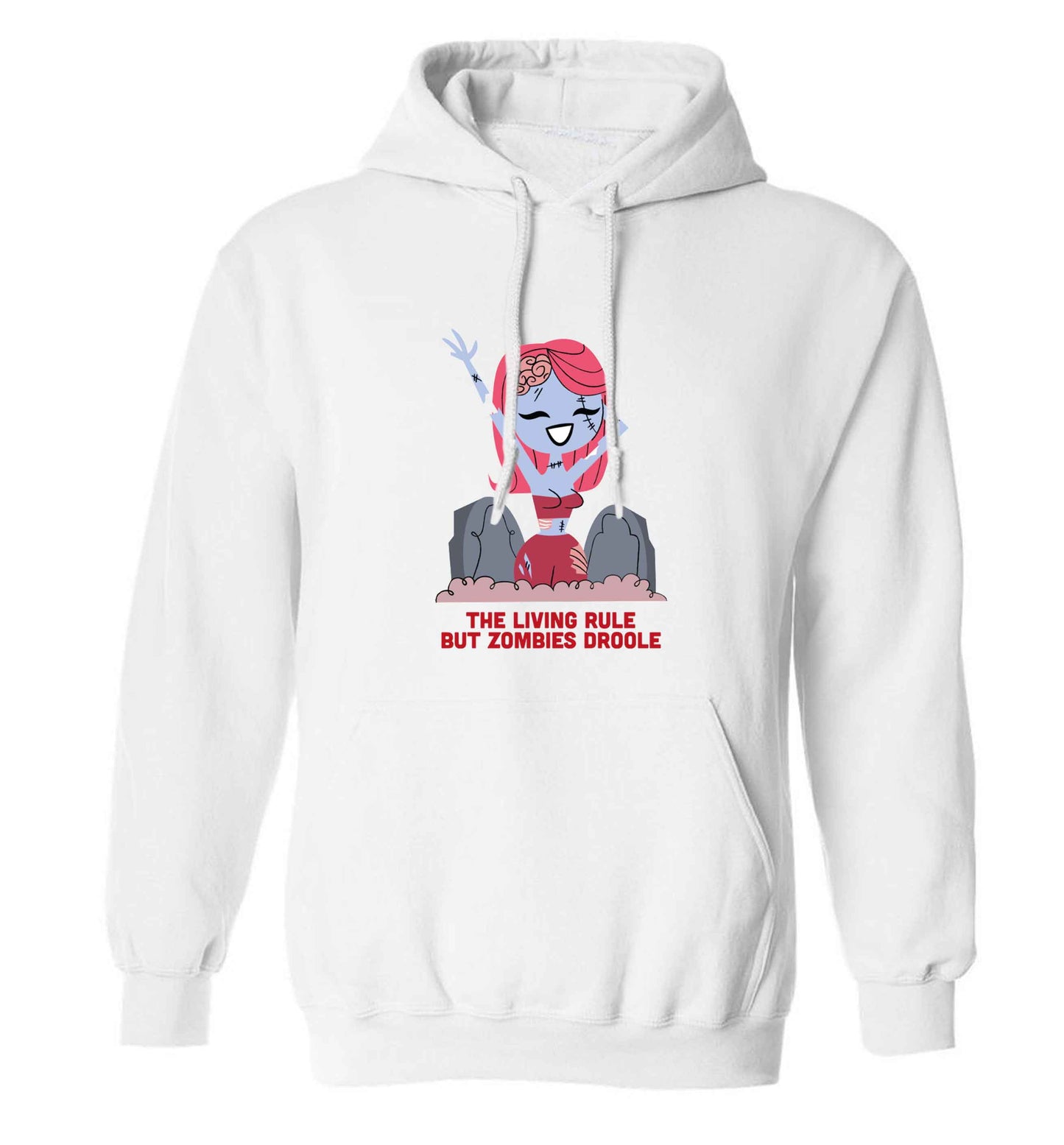 Living rule but zombies droole adults unisex white hoodie 2XL