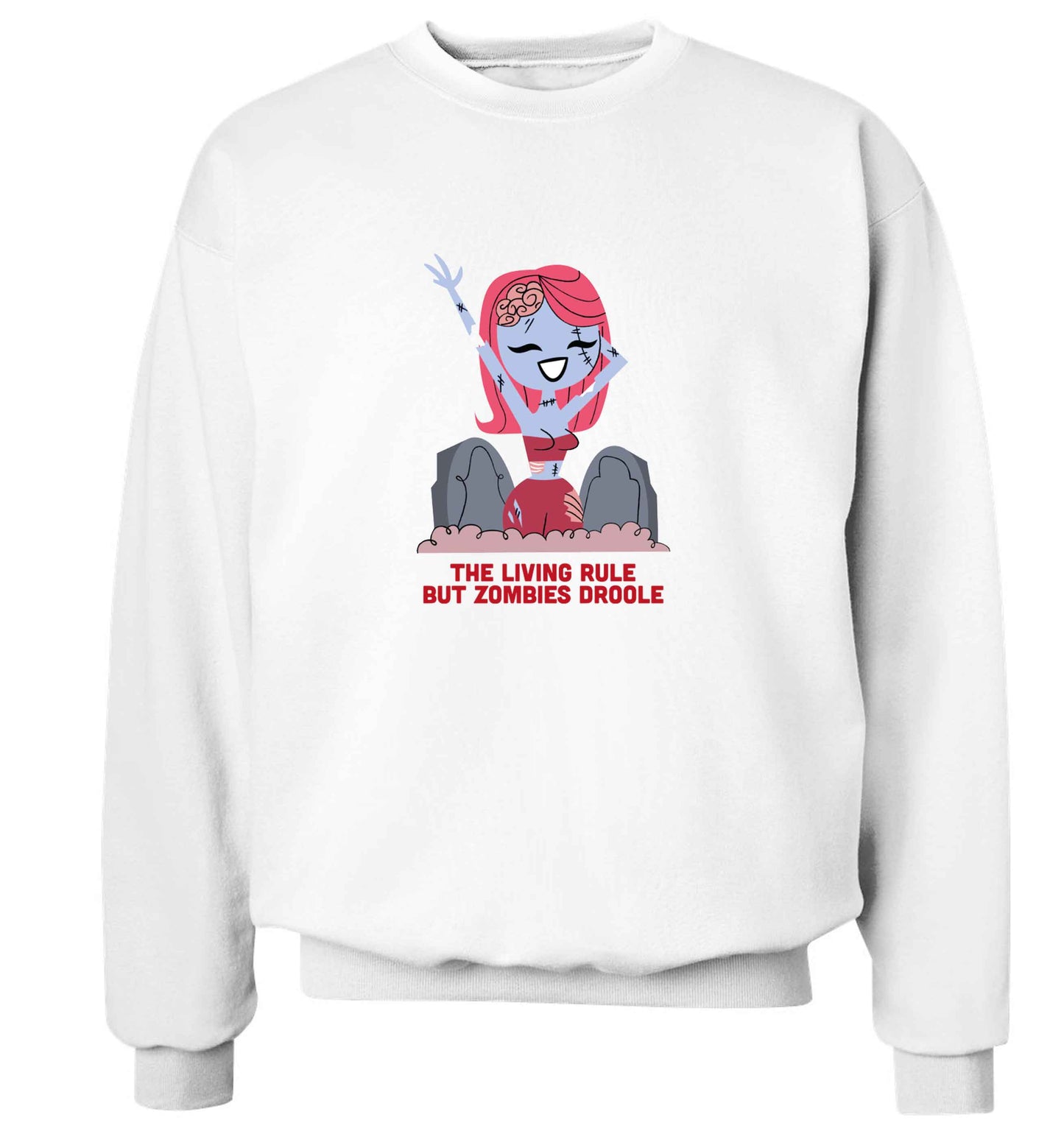 Living rule but zombies droole adult's unisex white sweater 2XL