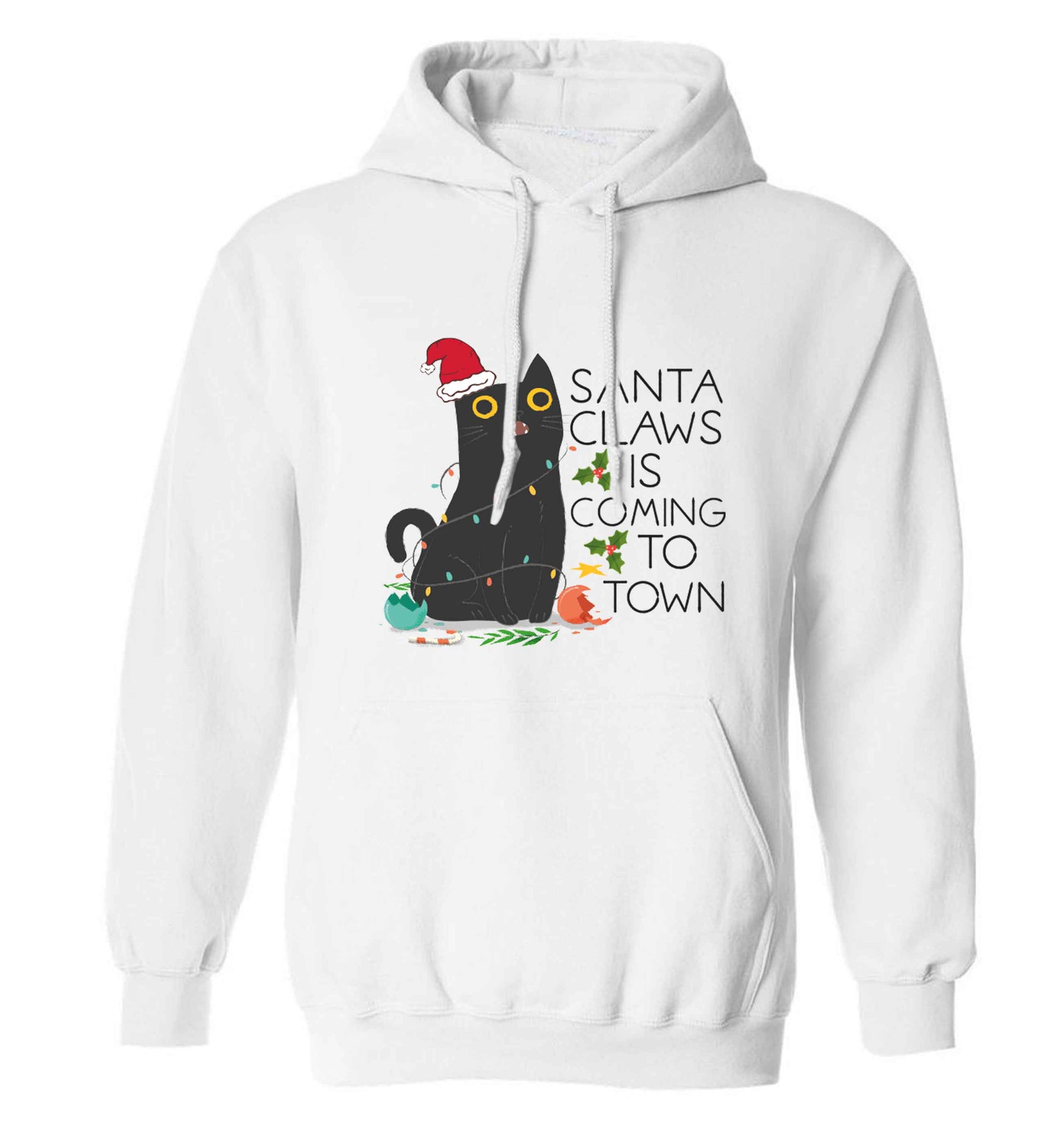 Santa claws is coming to town  adults unisex white hoodie 2XL