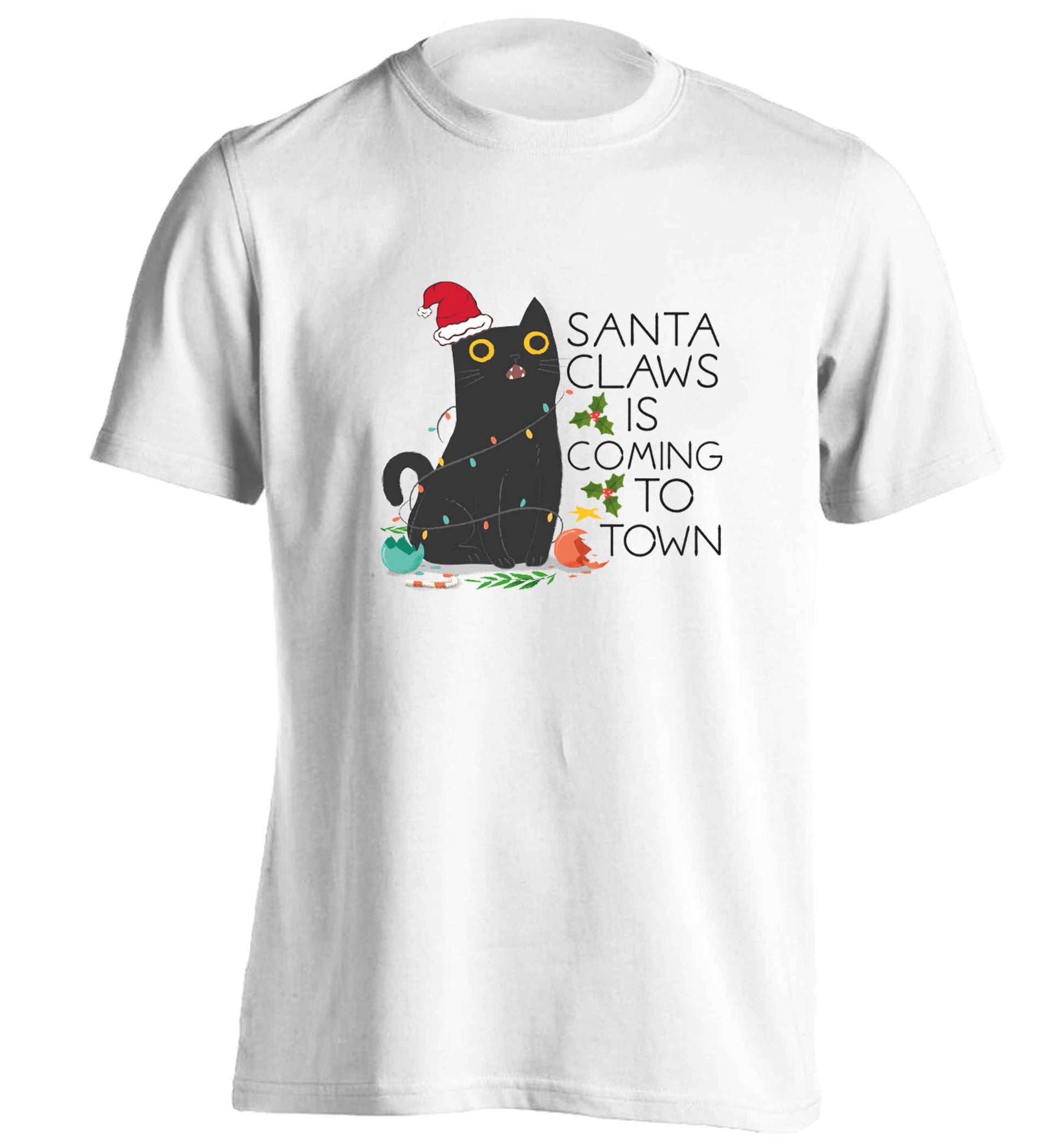 Santa claws is coming to town  adults unisex white Tshirt 2XL