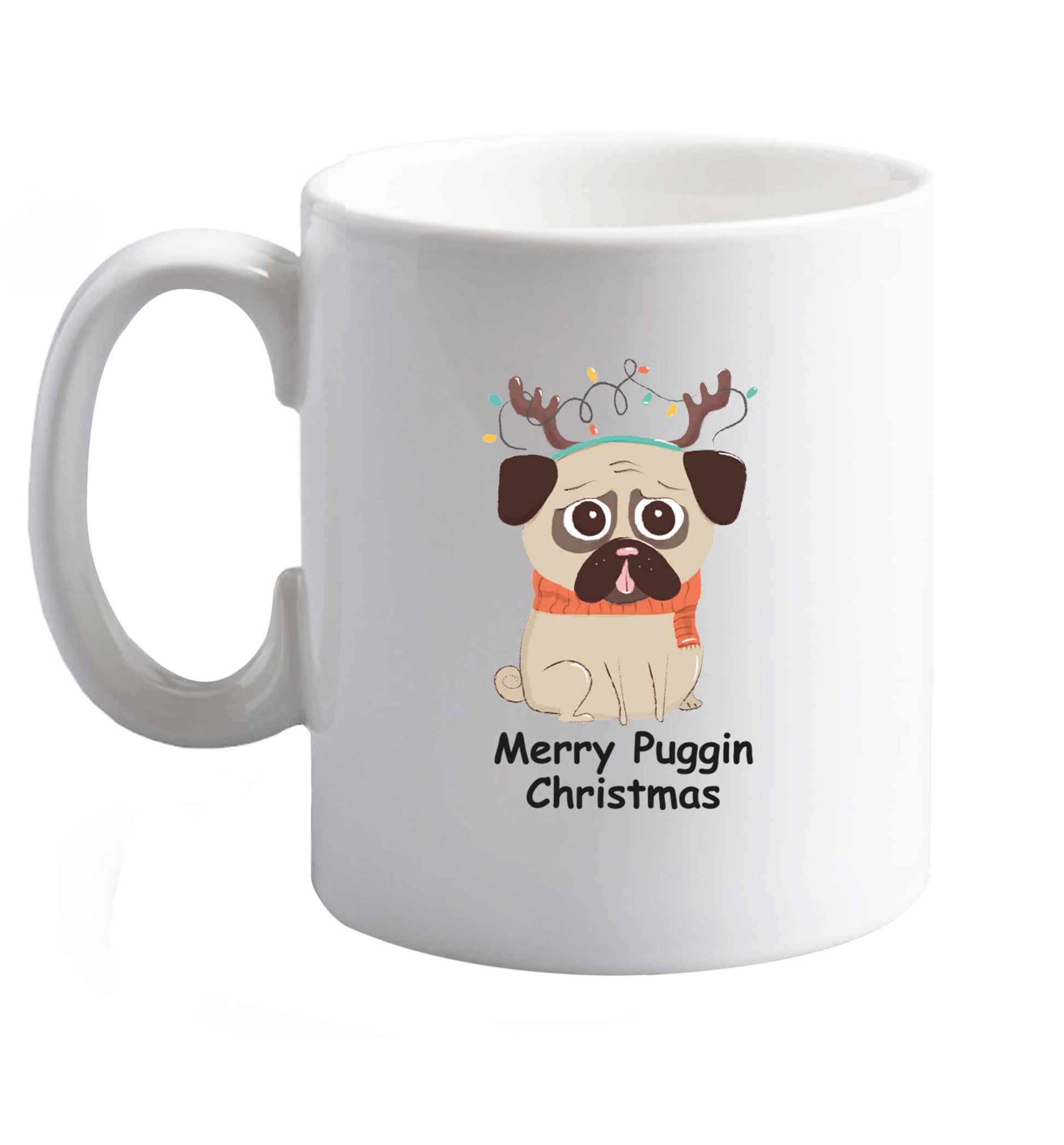 10 oz Merry puggin' Chirstmas ceramic mug right handed
