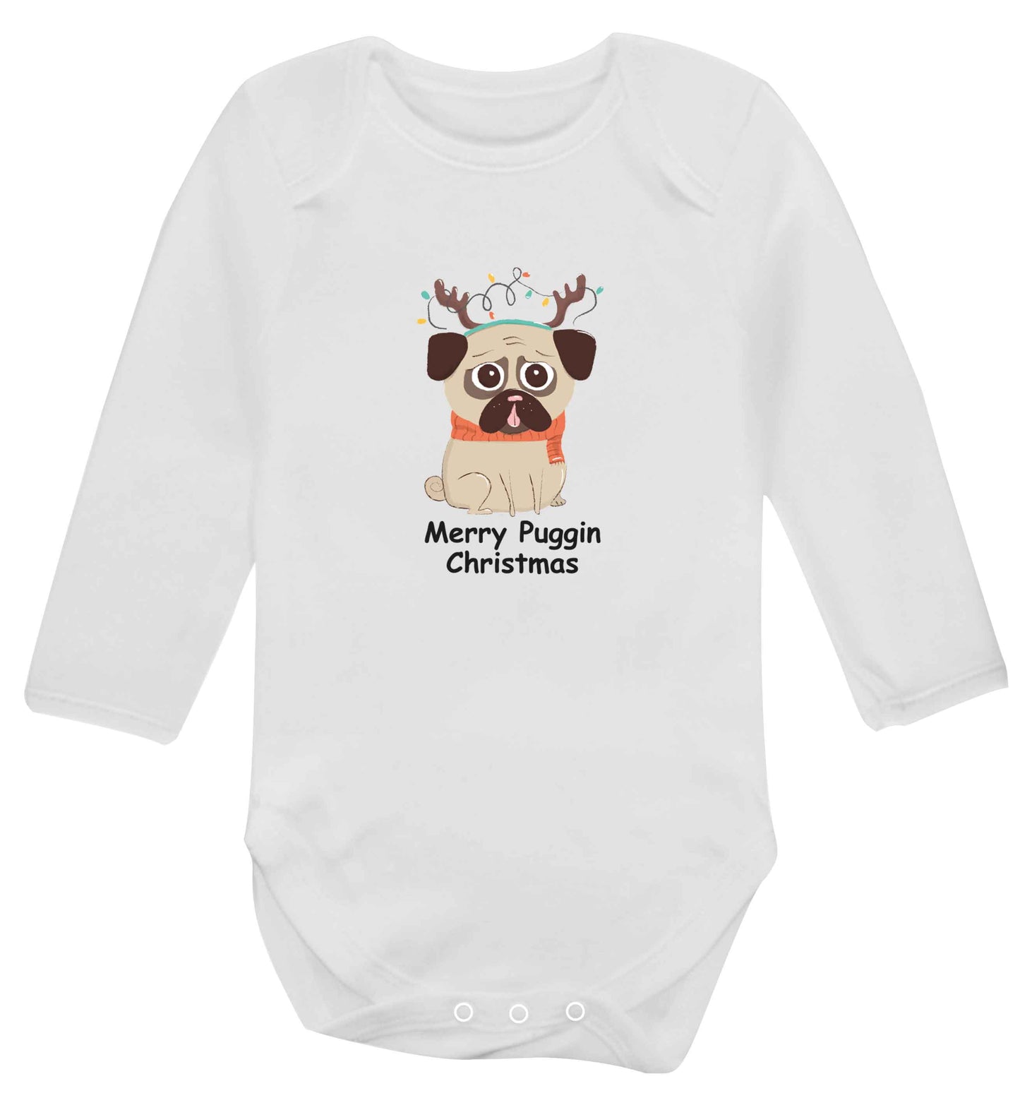 Merry puggin' Chirstmas baby vest long sleeved white 6-12 months