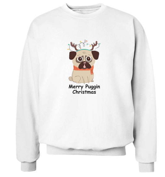 Merry puggin' Chirstmas adult's unisex white sweater 2XL
