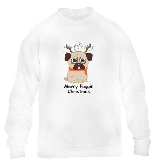 Merry puggin' Chirstmas children's white sweater 12-13 Years