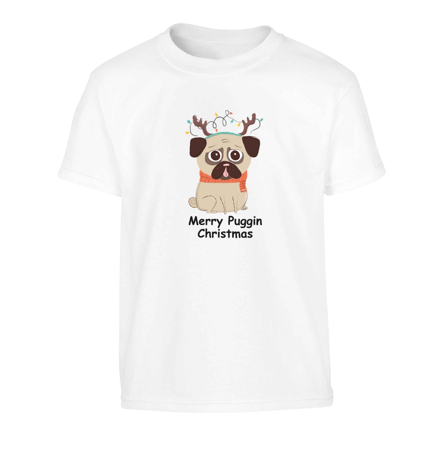 Merry puggin' Chirstmas Children's white Tshirt 12-13 Years