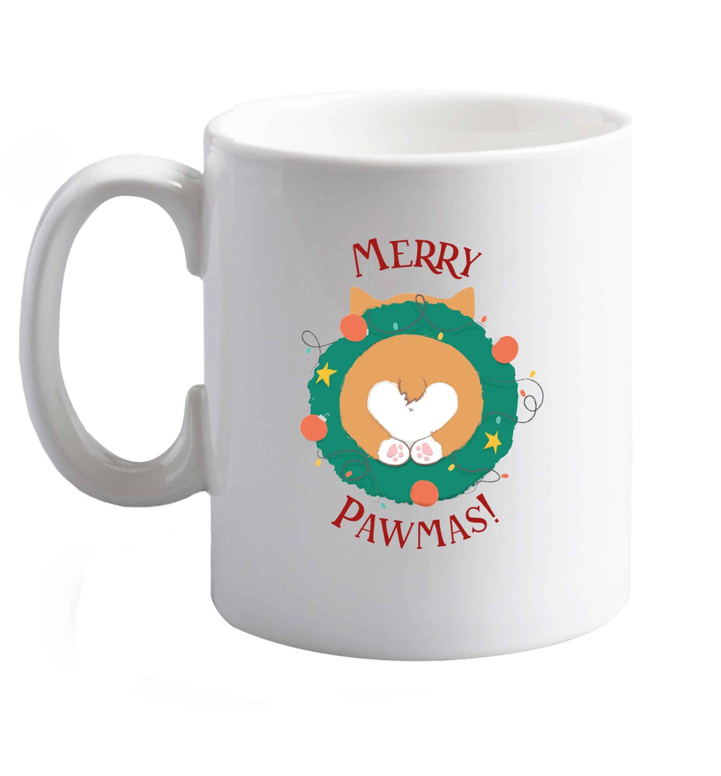 10 oz Merry Pawmas ceramic mug right handed