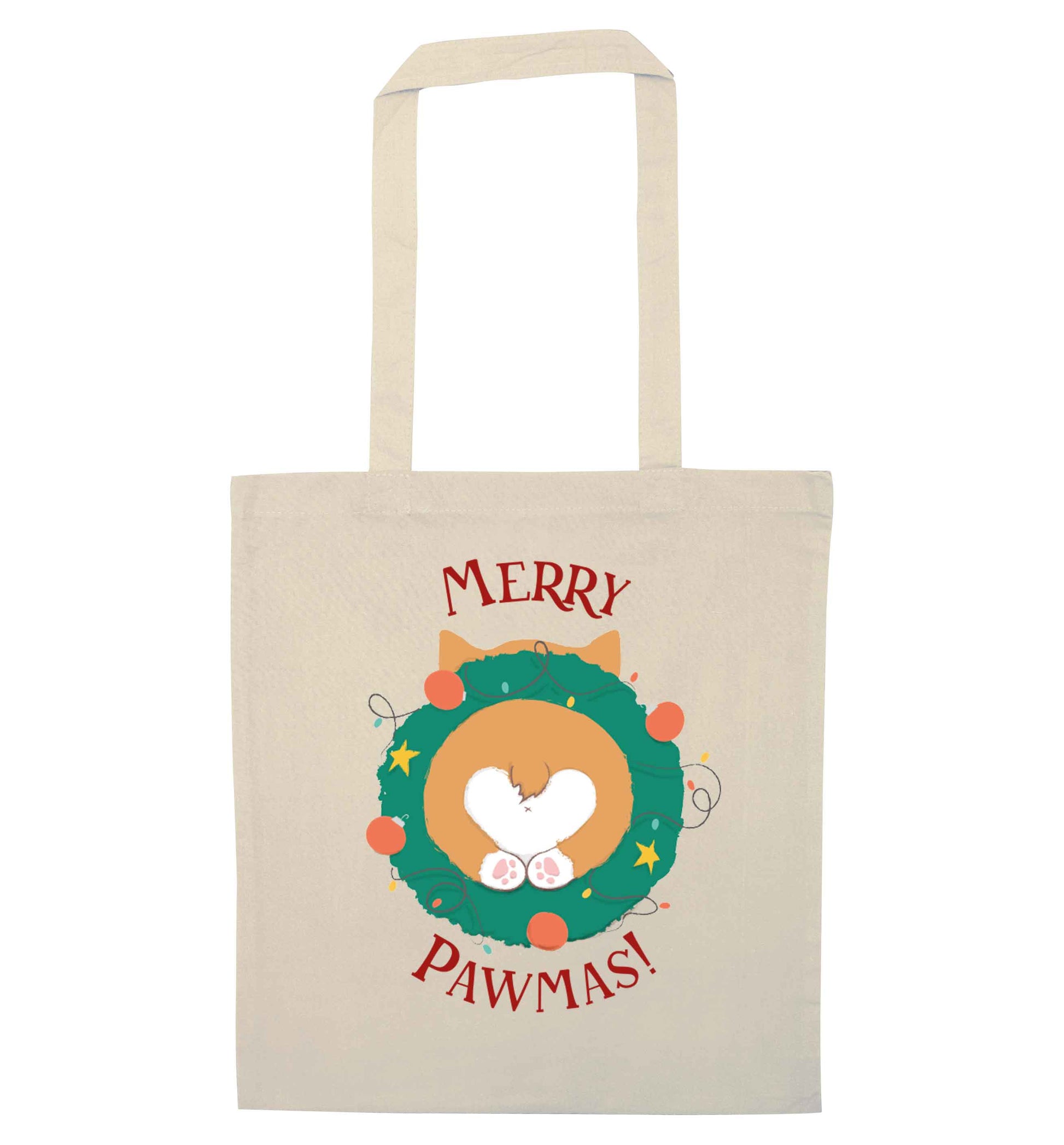 Merry Pawmas natural tote bag