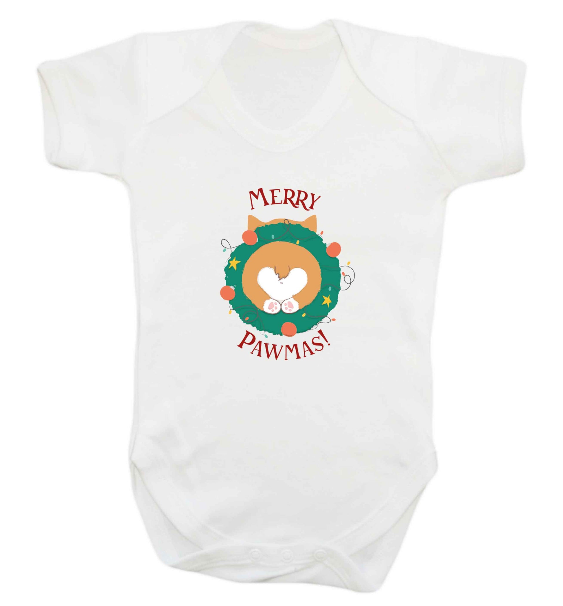 Merry Pawmas baby vest white 18-24 months
