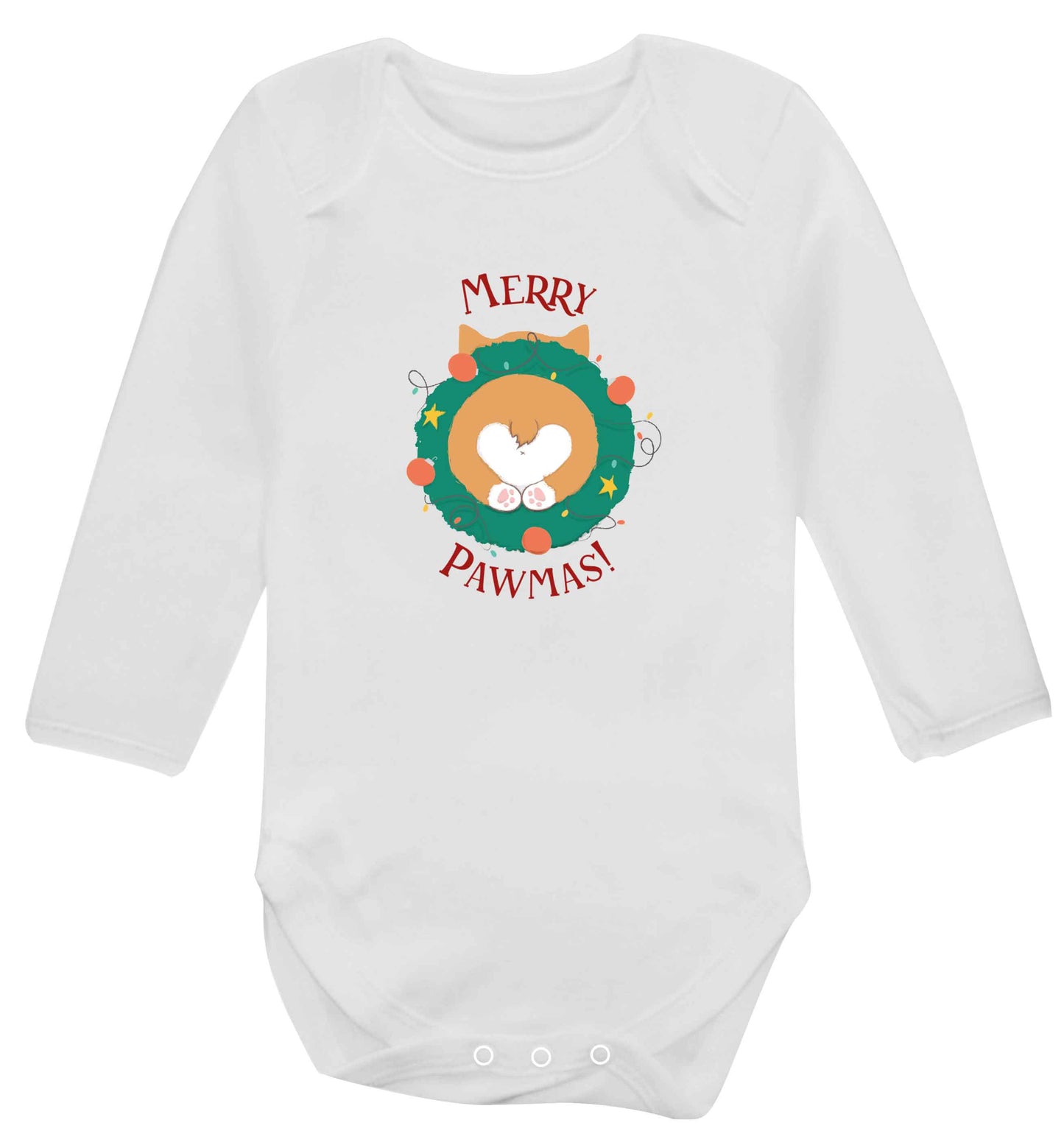 Merry Pawmas baby vest long sleeved white 6-12 months