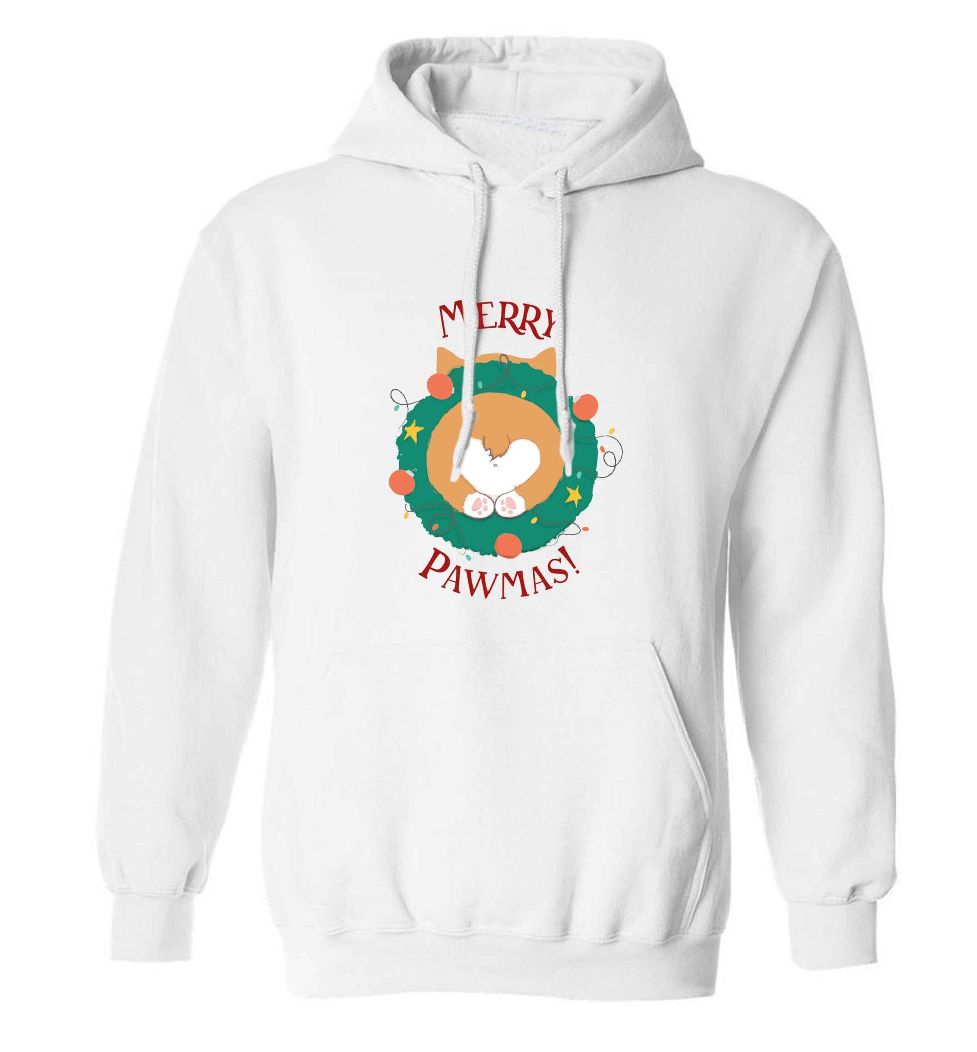 Merry Pawmas adults unisex white hoodie 2XL