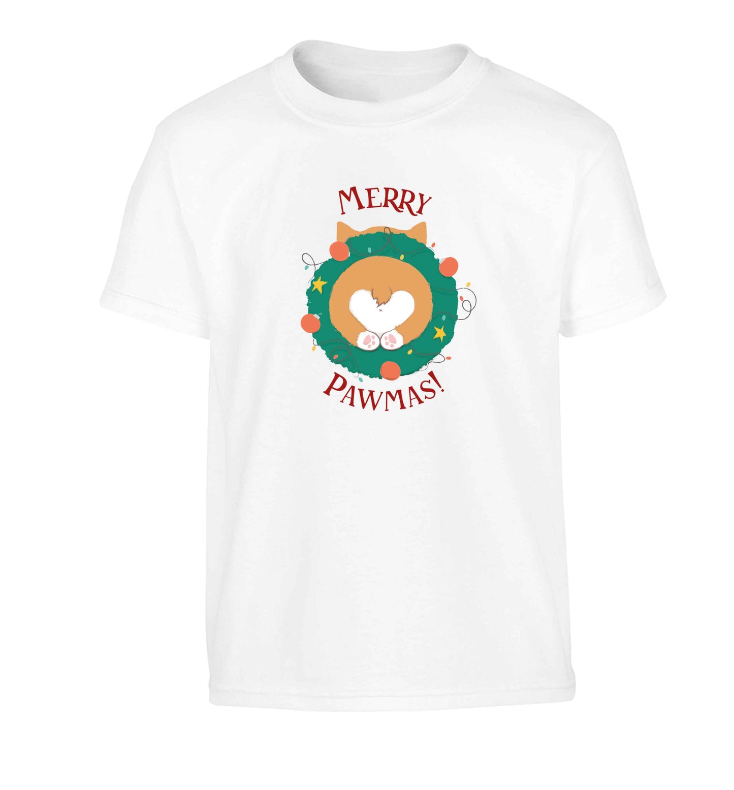 Merry Pawmas Children's white Tshirt 12-13 Years