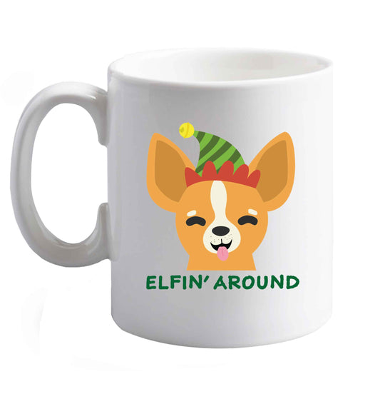 10 oz Elfin' around ceramic mug right handed