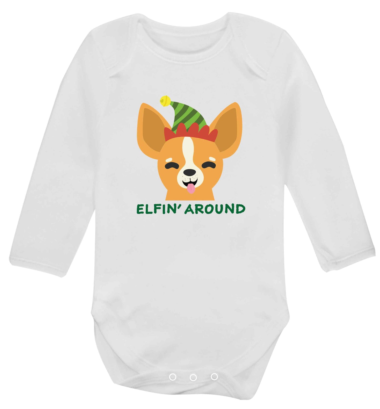Elfin' around baby vest long sleeved white 6-12 months