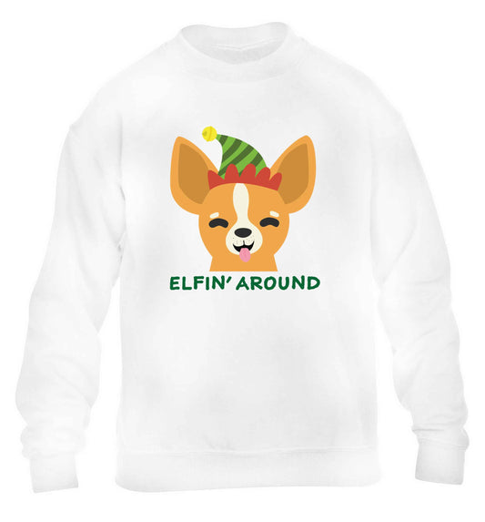 Elfin' around children's white sweater 12-13 Years