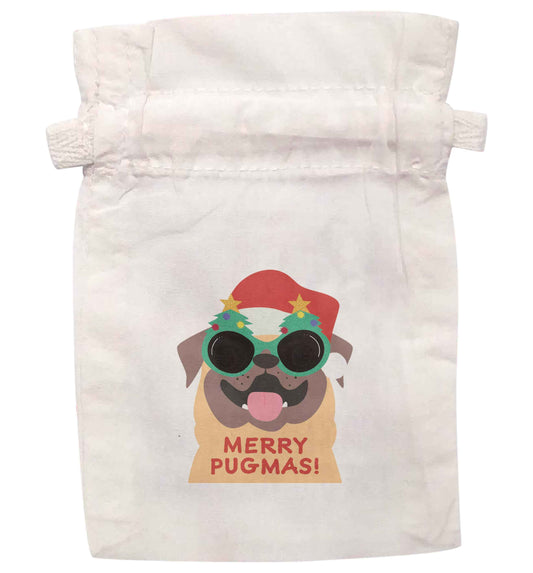 Merry Pugmas | XS - L | Pouch / Drawstring bag / Sack | Organic Cotton | Bulk discounts available!