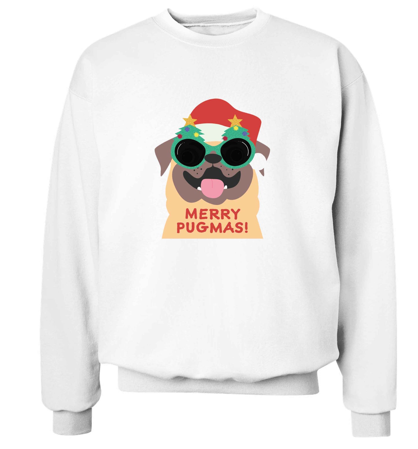 Merry Pugmas adult's unisex white sweater 2XL